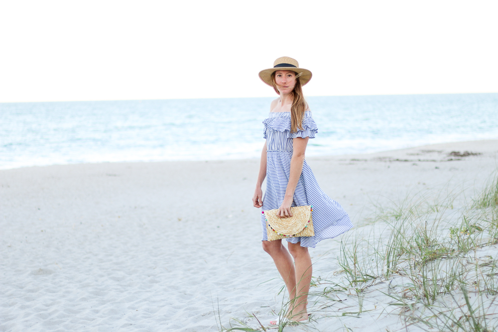 Off-the-shoudler striped dress