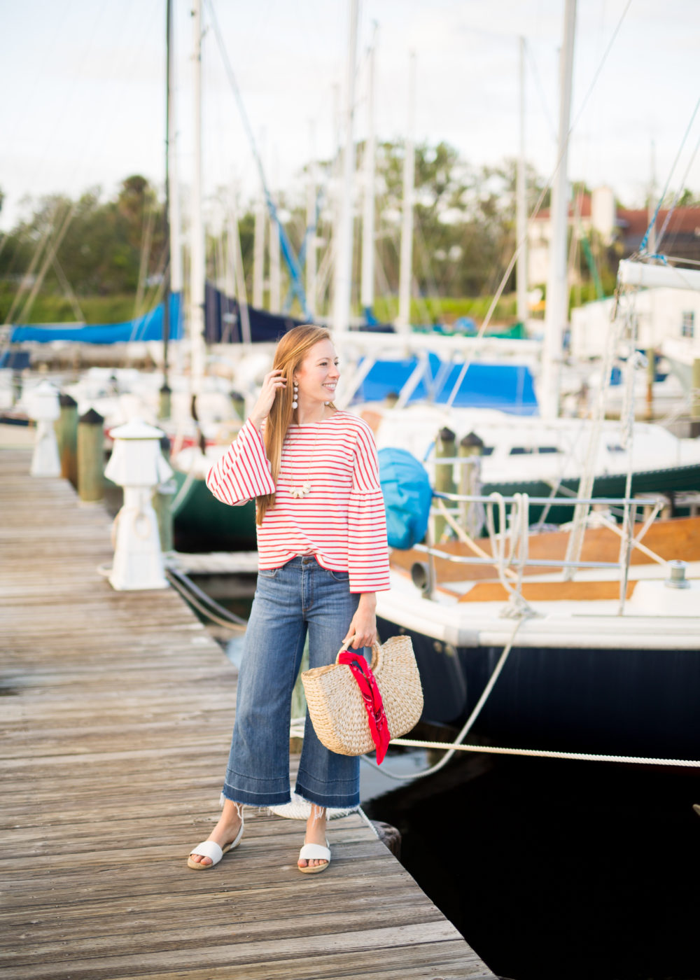 Classic Pieces to Transition into Fall, classic striped fall outfit, striped top, wide leg pants, fall outfit inspiration | Sunshine Style