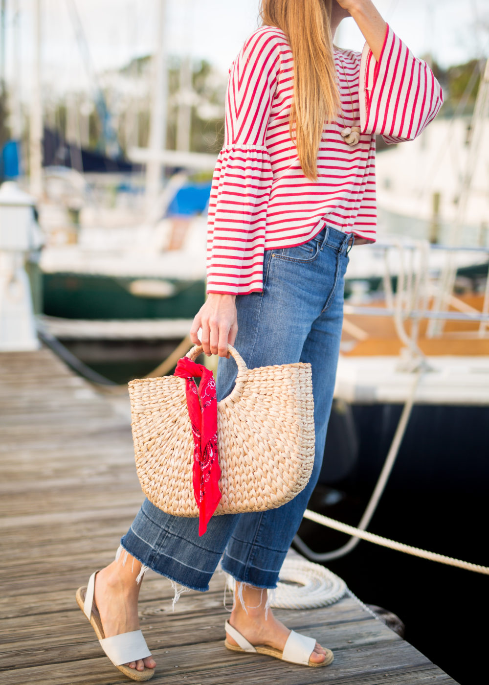 straw bag with bandana