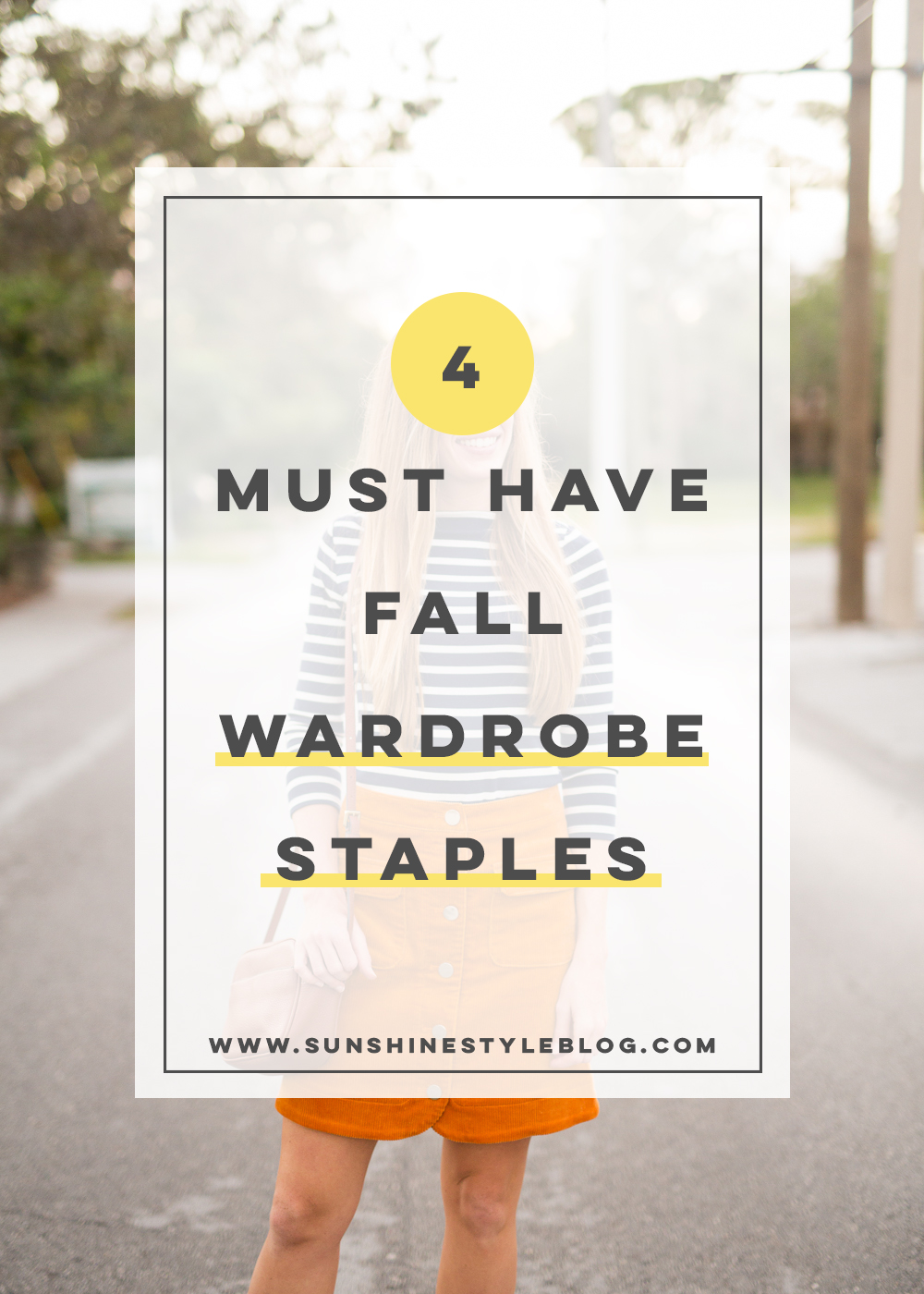 4 Must Have Fall Wardrobe Staples, Striped Top, Button Up Corduroy Skirt, Leather Boots and a Crossbody Leather Bag | Sunshine Style