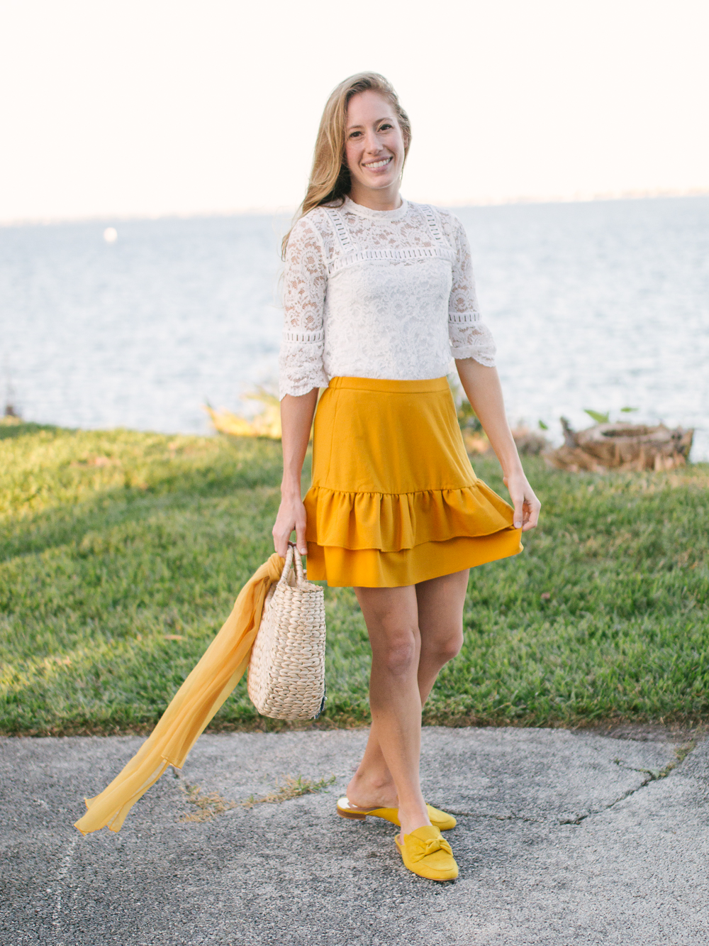 yellow ruffle jcrew skirt