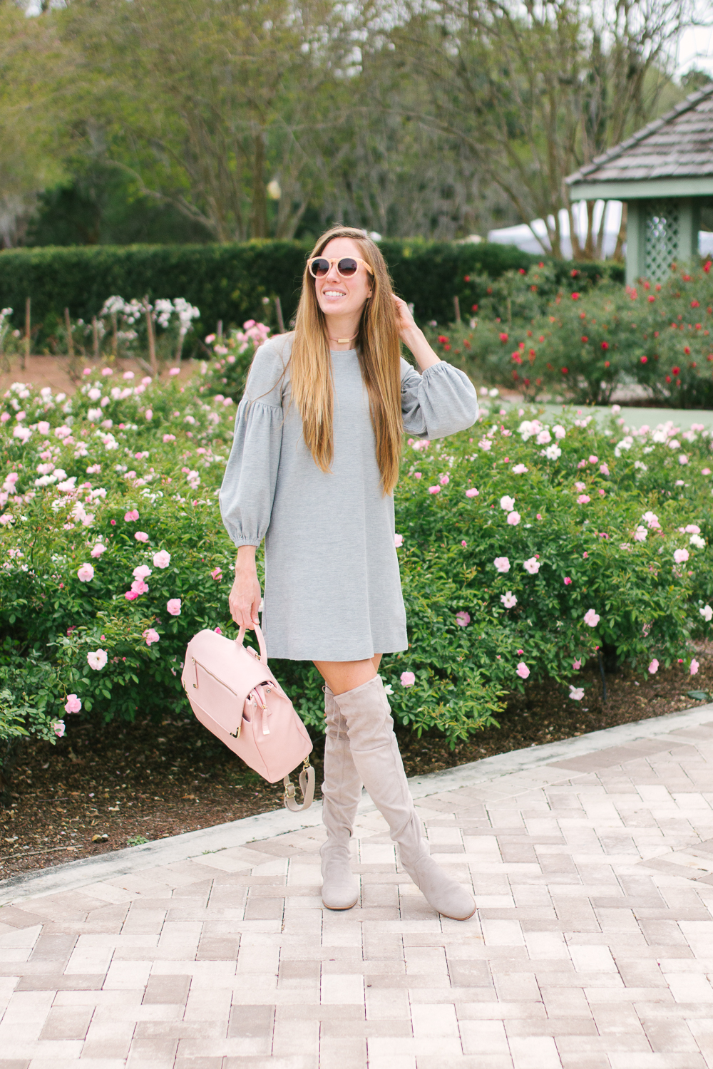 Gray dress with sales boots