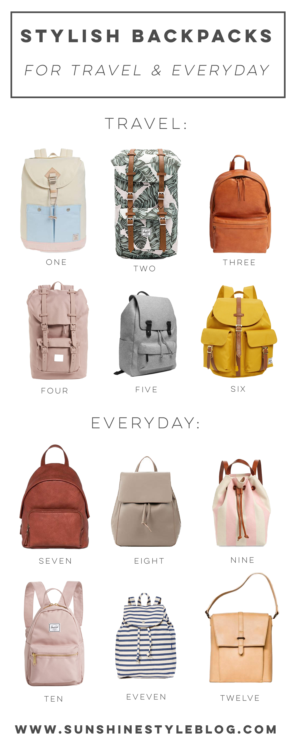 12 Stylish Backpacks for Travel and Everyday - Includes My Fav Backpack Brands from Herschel, Target, ShopBop, and Everlane