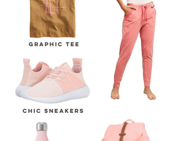 What to Wear When Traveling: A Stylish Travel Outfit Featuring Anthropologie Joggers, Swell Water Bottle, J.Crew T-Shirt, Adidas Sneakers and Aerie Sweatshirt