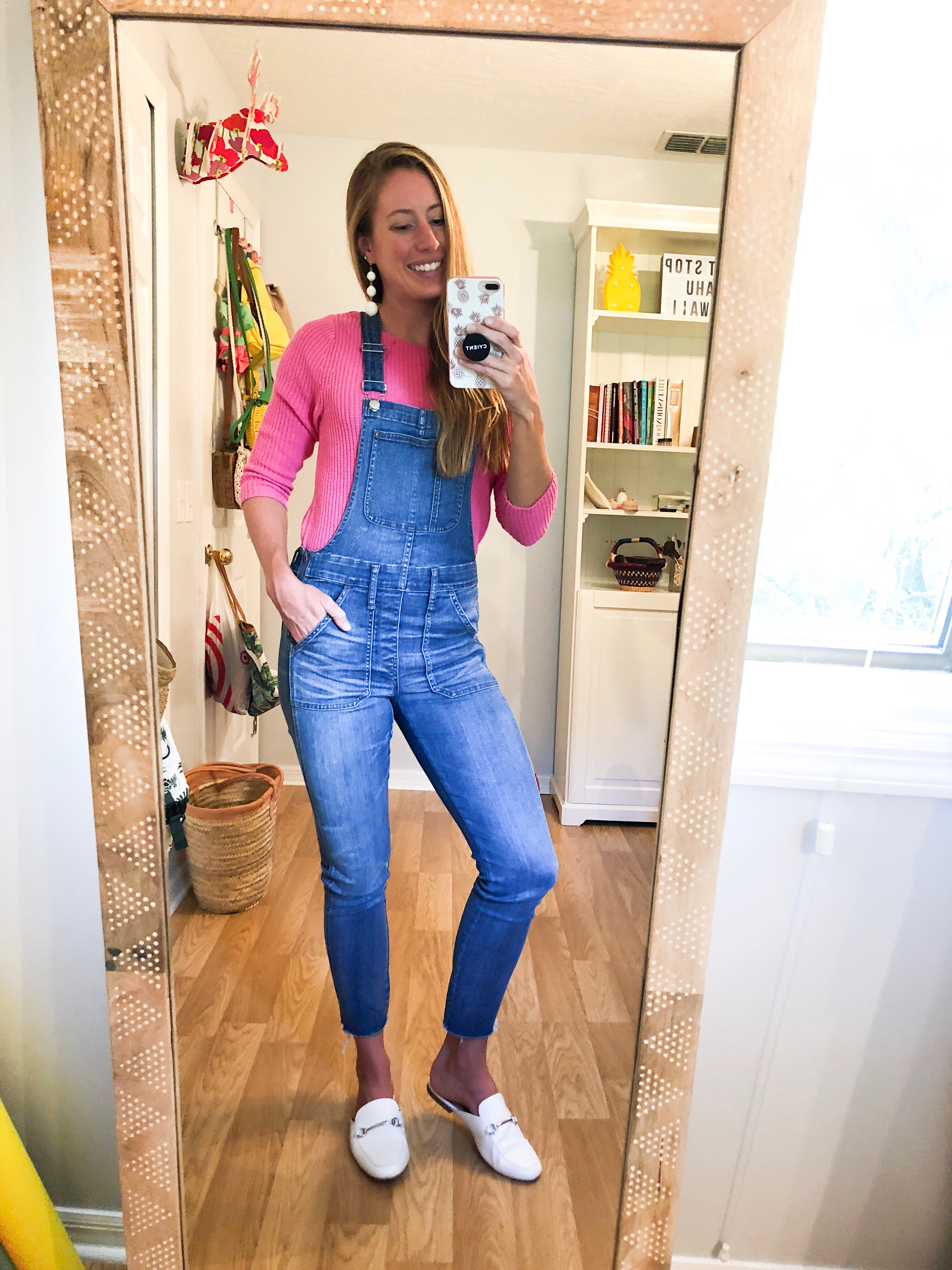 3 Ways to Style Overalls for Fall - Striped Top, Colored Sweater and a Blouse | Sunshine Style