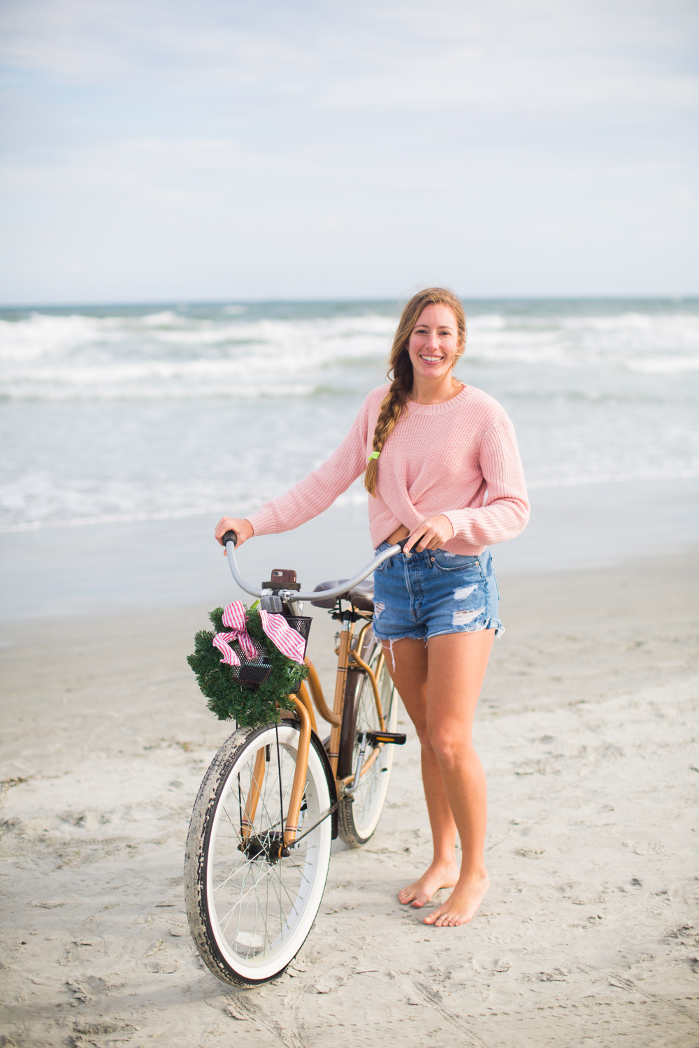 Sweaters to Wear During the Holiday Season | Beach Bike Ride | Winter Outfit Ideas | Christmas in Florida | Beach Bike Ride | Cropped Pink Sweater | Twisted Back Sweater