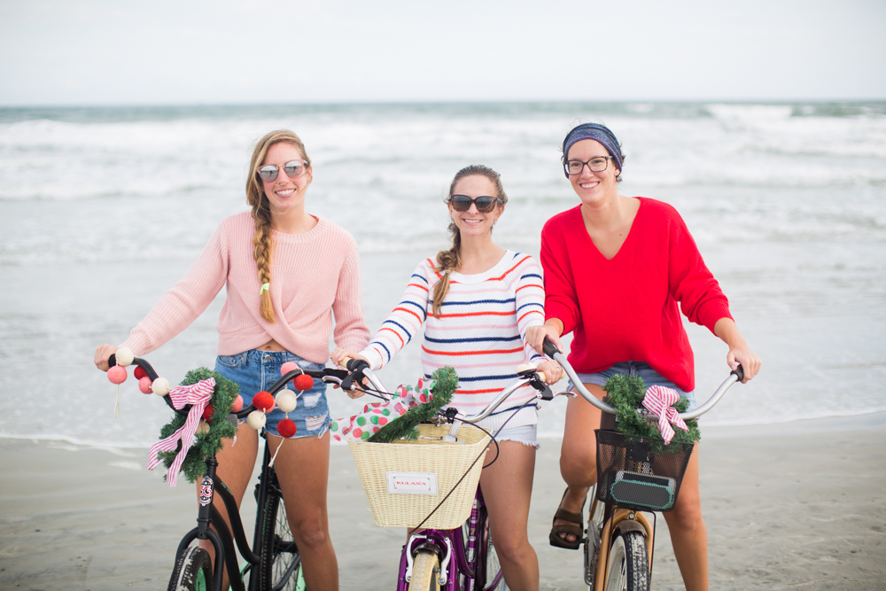 Sweaters to Wear During the Holiday Season | Beach Bike Ride | Winter Outfit Ideas | Christmas in Florida | Beach Bike Ride | Cropped Pink Sweater | Twisted Back Sweater | Red Knit Sweater | Striped Sweater