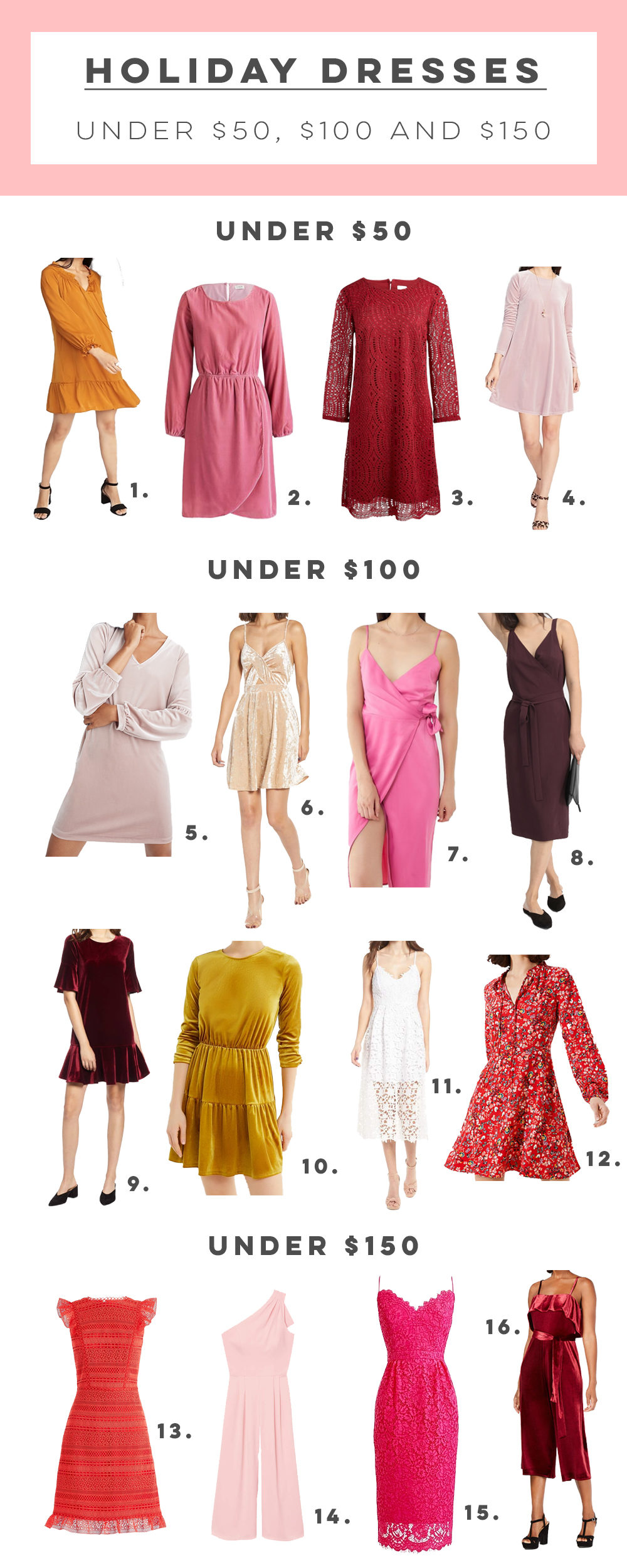 16 Holiday Party Dresses for A Girl on a Budget | Under $50, $100 and $150 | Christmas Dresses | Holiday Party Outfit | Christmas Outfit Idea | Holiday Dress Ideas | Christmas Party Outfit Fancy | Christmas Party Attire - More on www.sunshinestyleblog.com