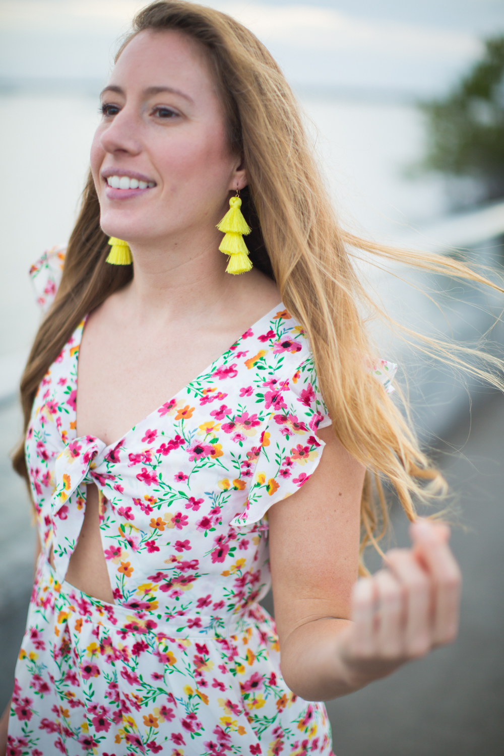 SUGARFIX X Baublebar Statement Earrings / What to Wear on a Warm-Weather Vacation / BB Dakota oral Dress - Sunshine Style: A Florida Based Fashion Blog