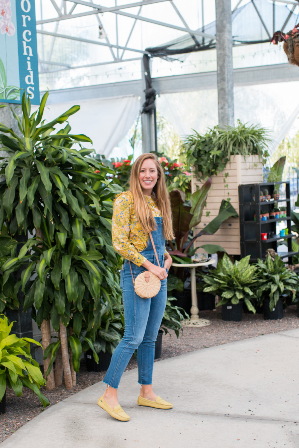 How to Style Overalls in Spring / What to Wear in the Spring / What to Wear Plant Shopping / Madewell Overalls / Eastland Loafers / J.Crew Straw Bag / Floral Tops for Spring - Sunshine Style