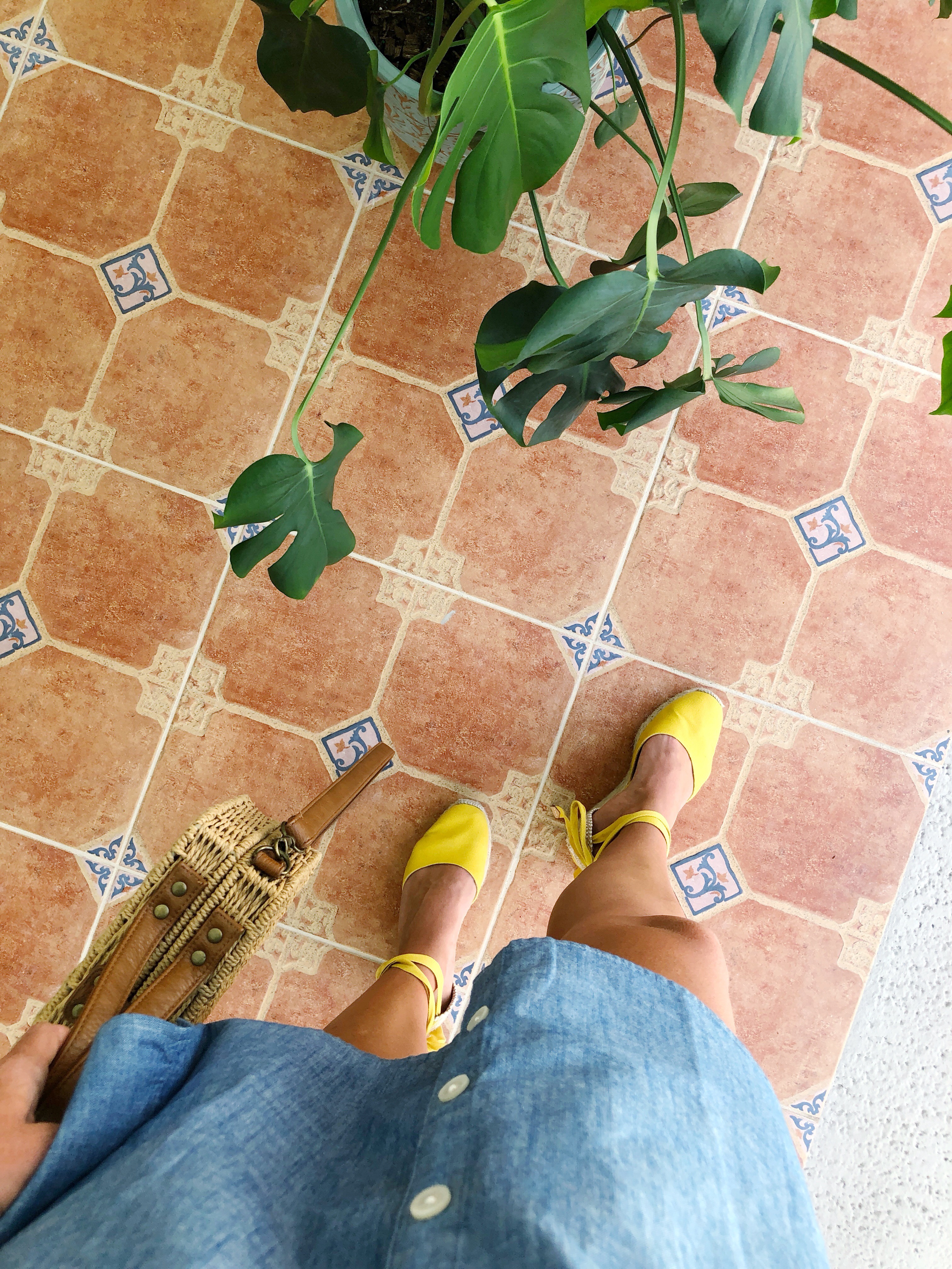 Chambray Button Up Dress J.Crew Factory, Espadrille Wedges, Straw Bag / Sunshine Style - A Florida Fashion Blog