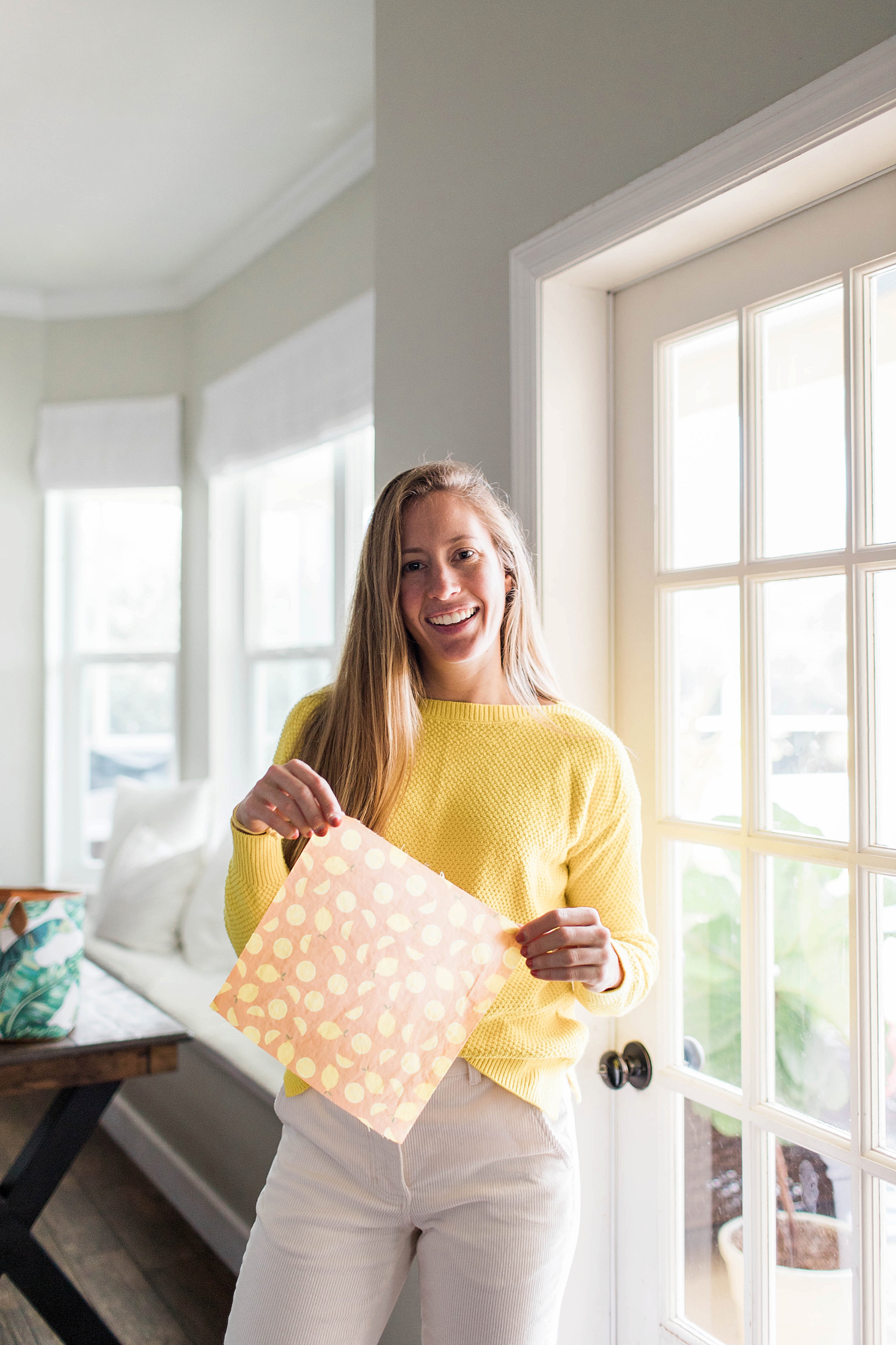 How to Make Reusable Beeswax Food Wraps / How to Make Your Own DIY Beeswax Wraps / Sustainable Living / How to Style a Yellow Sweater / How to Wear White Pants / Winter Outfit Idea - Sunshine Style, Florida Fashion and Lifestyle Blog