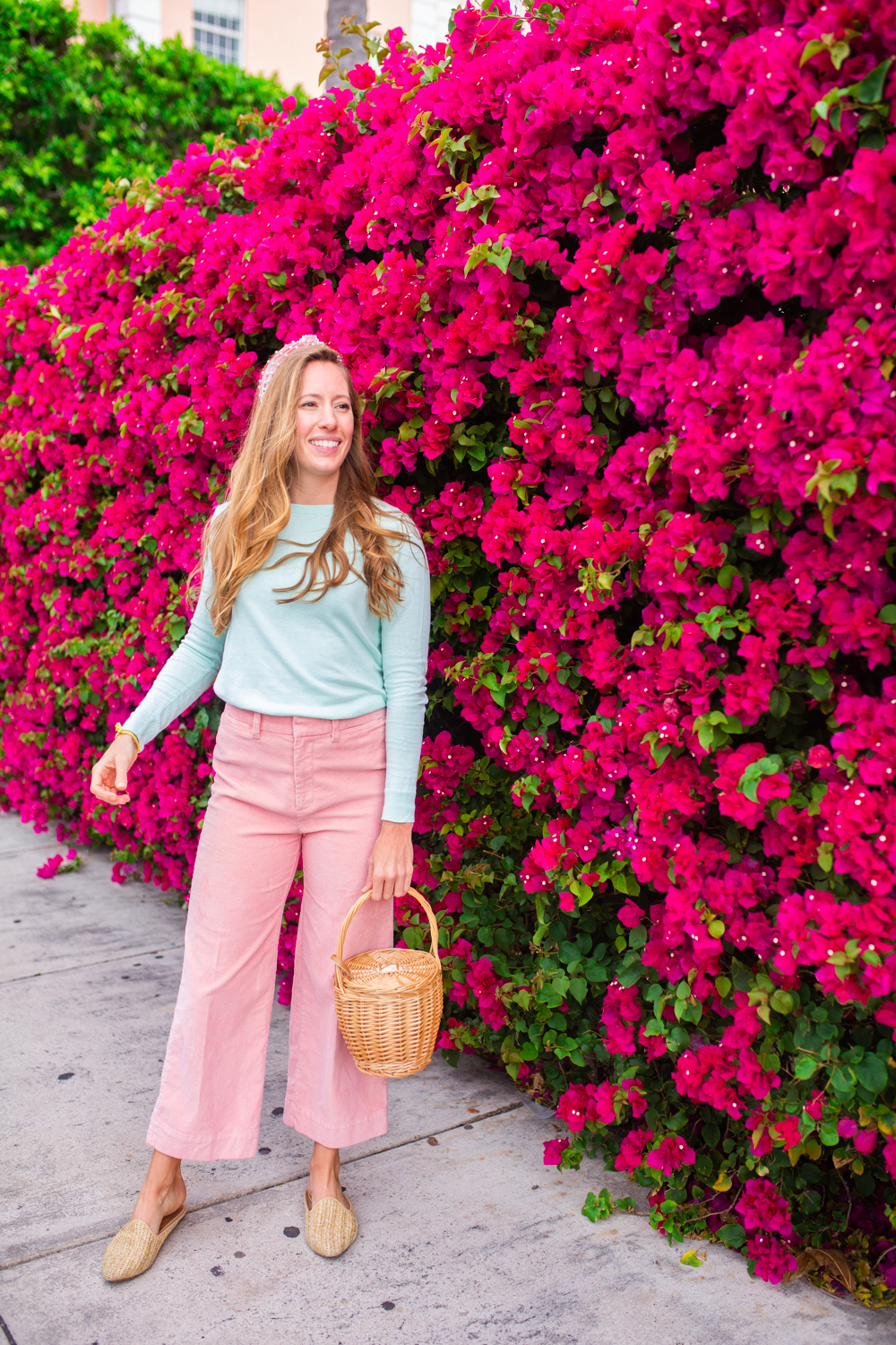 woman in pastel outfit 