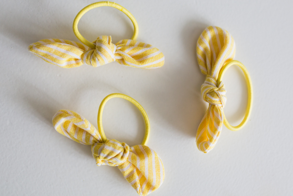 Sunshine Style Co. Yellow Elastic Bow Hair Ties / Hair Accessory / Bows / Preppy Outfit Inspiration / Striped Cotton Print - Sunshine Style, A Florida based Fashion and Lifestyle Blog