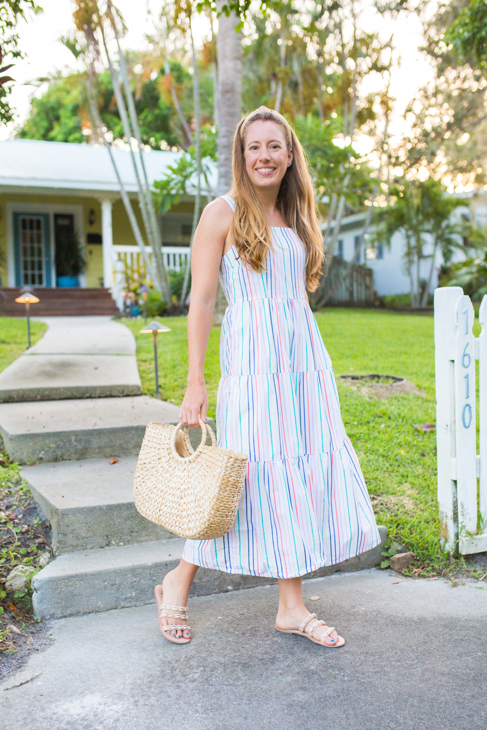 Green striped maxi outlet dress