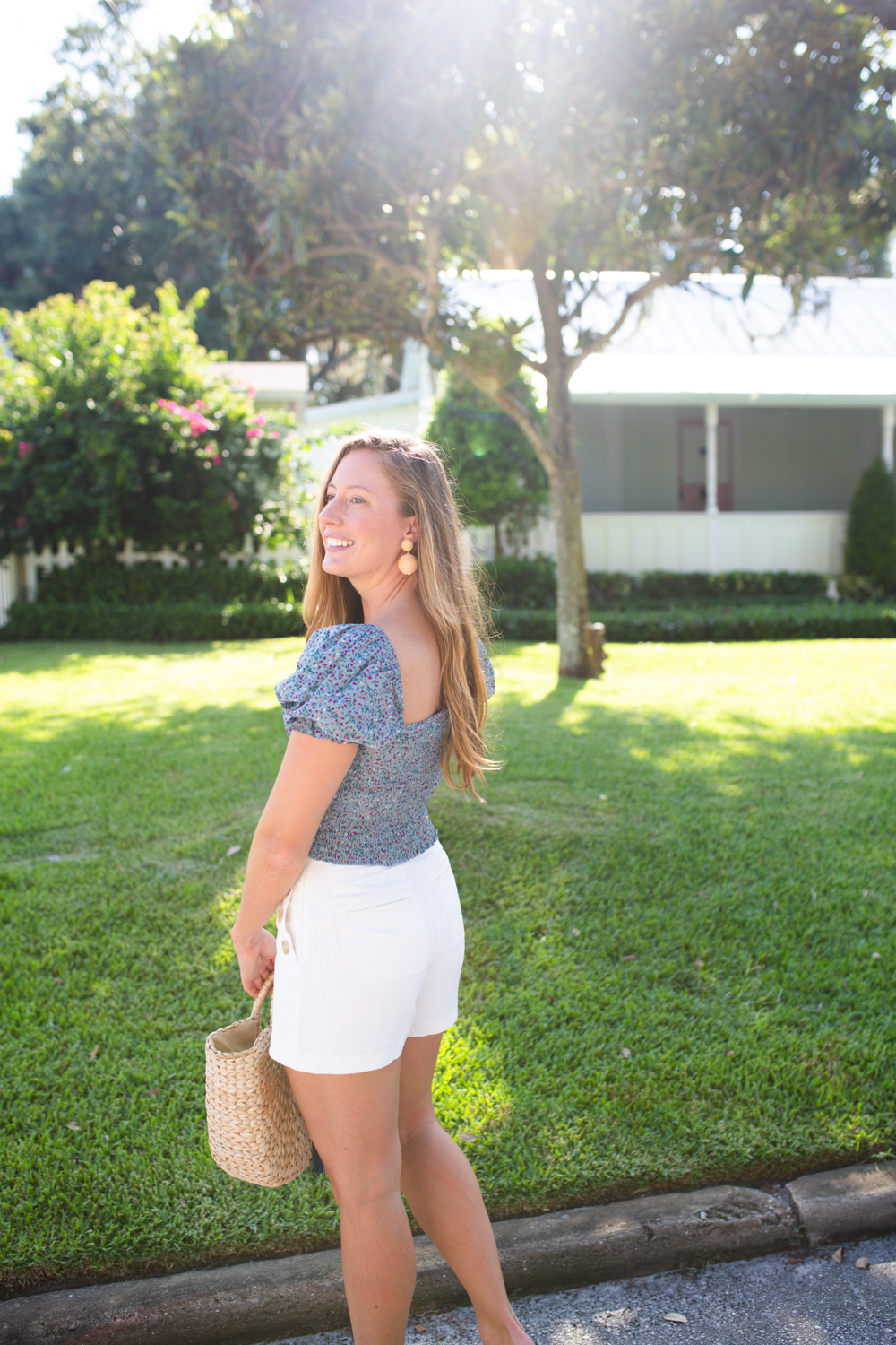 Puff Sleeve Floral Top / Summer Outfit Inspiration / Pretty Outfit / Preppy Style / Classic White Shorts / Sailor Style / Casual Summer Outfit - Sunshine Style, A Florida Fashion and Lifestyle Blog #preppy #fashion #summer #summerstyle #summeroutfit #coastal