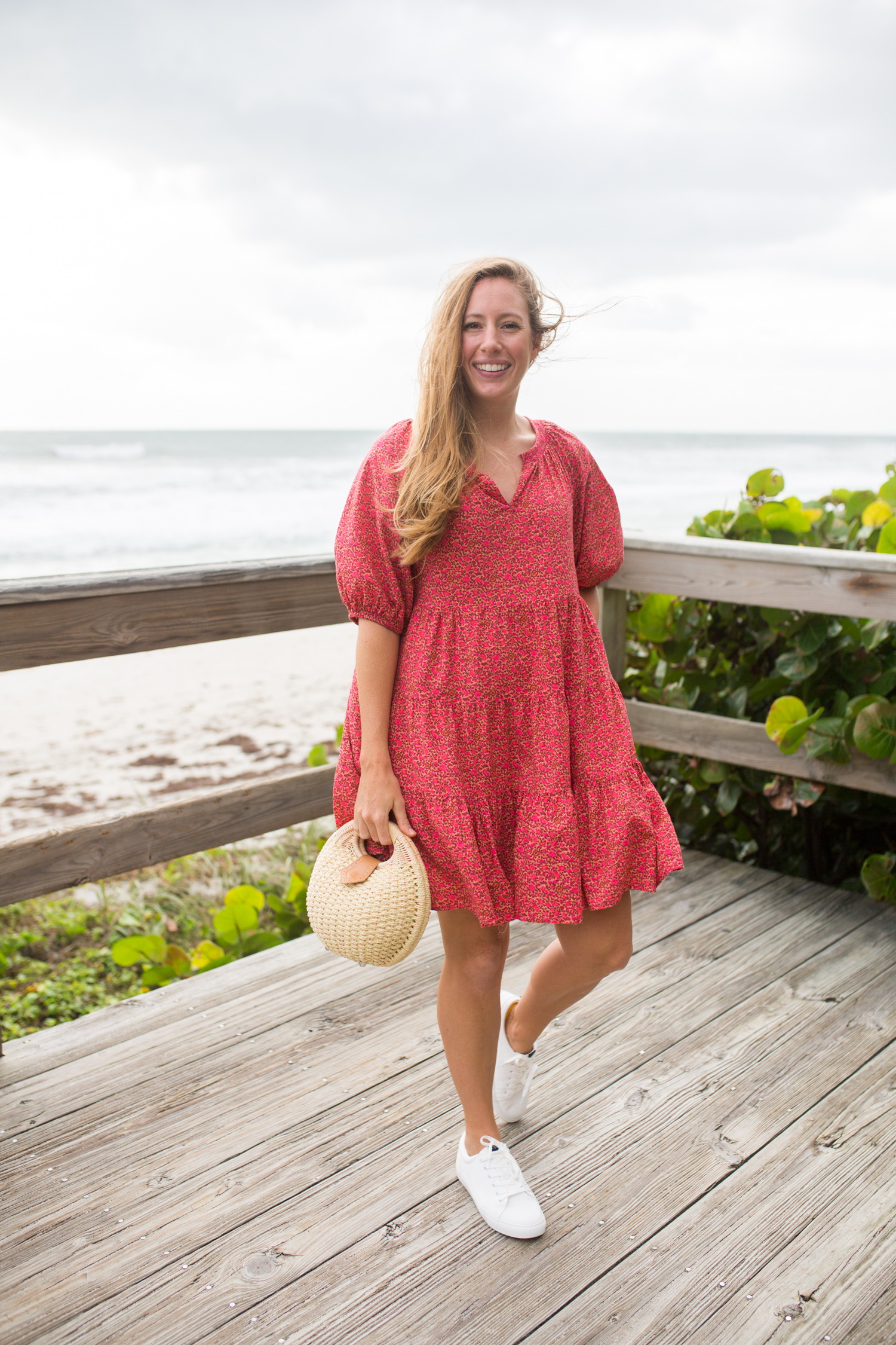 Puff Sleeve Babydoll Dress / How to Style a Dress with Sneakers / Fall Dress / White Sneakers / Fall Outfit Inspiration - Sunshine Style, A Coastal Fashion and Lifestyle Blog