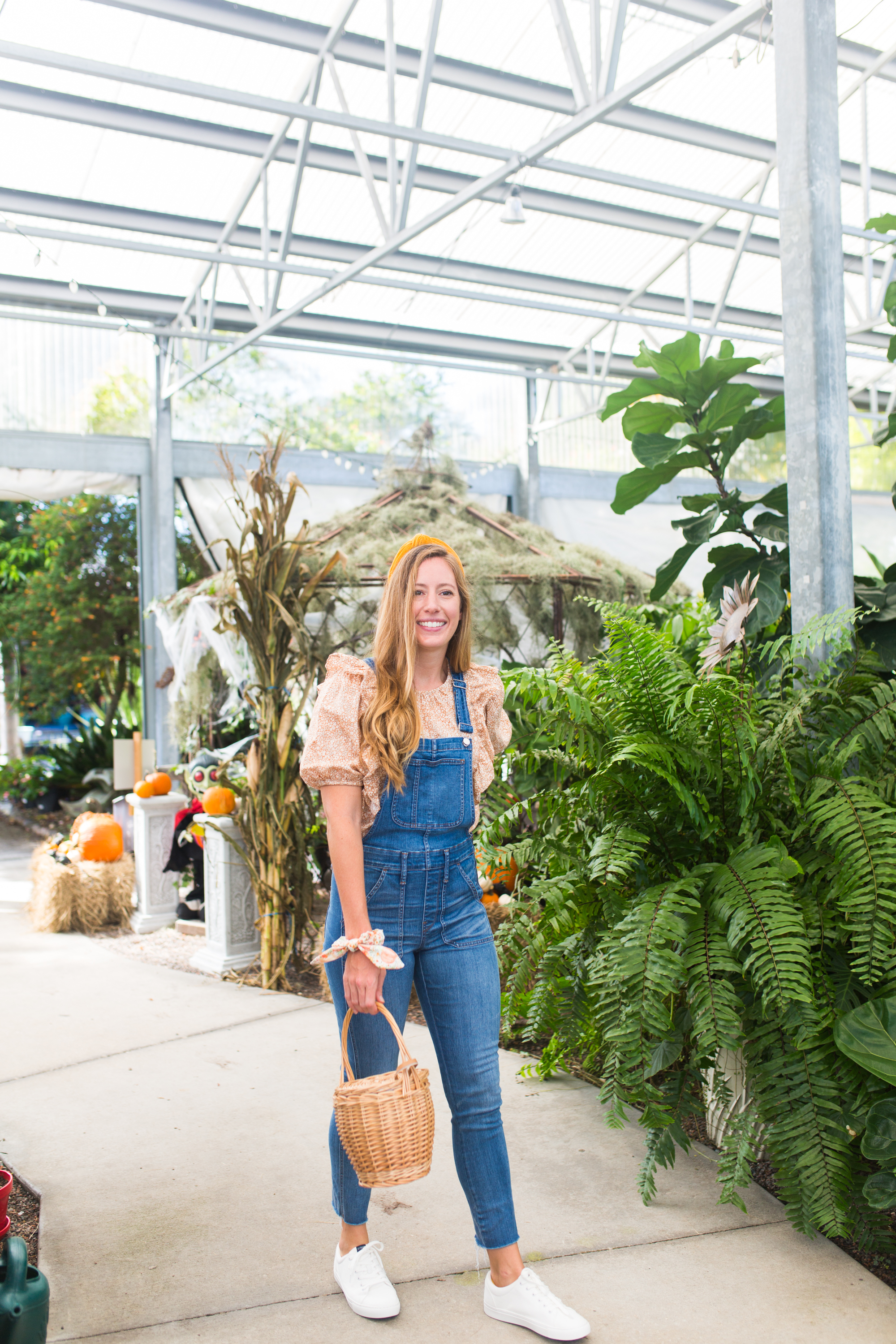 Puff Sleeve Tops for Fall / Puff Sleeve Top Outfit / Short Sleeve Puff Sleeve Blouse / Puff Sleeve Blouse / Ruffle Top / Overalls / White Sneakers / Fall Outfit Women / Fall Outfit Ideas Casual / Fall Fashion Outfits / Fall Style - Sunshine Style - A Florida Fashion and Lifestyle Blog by Katie