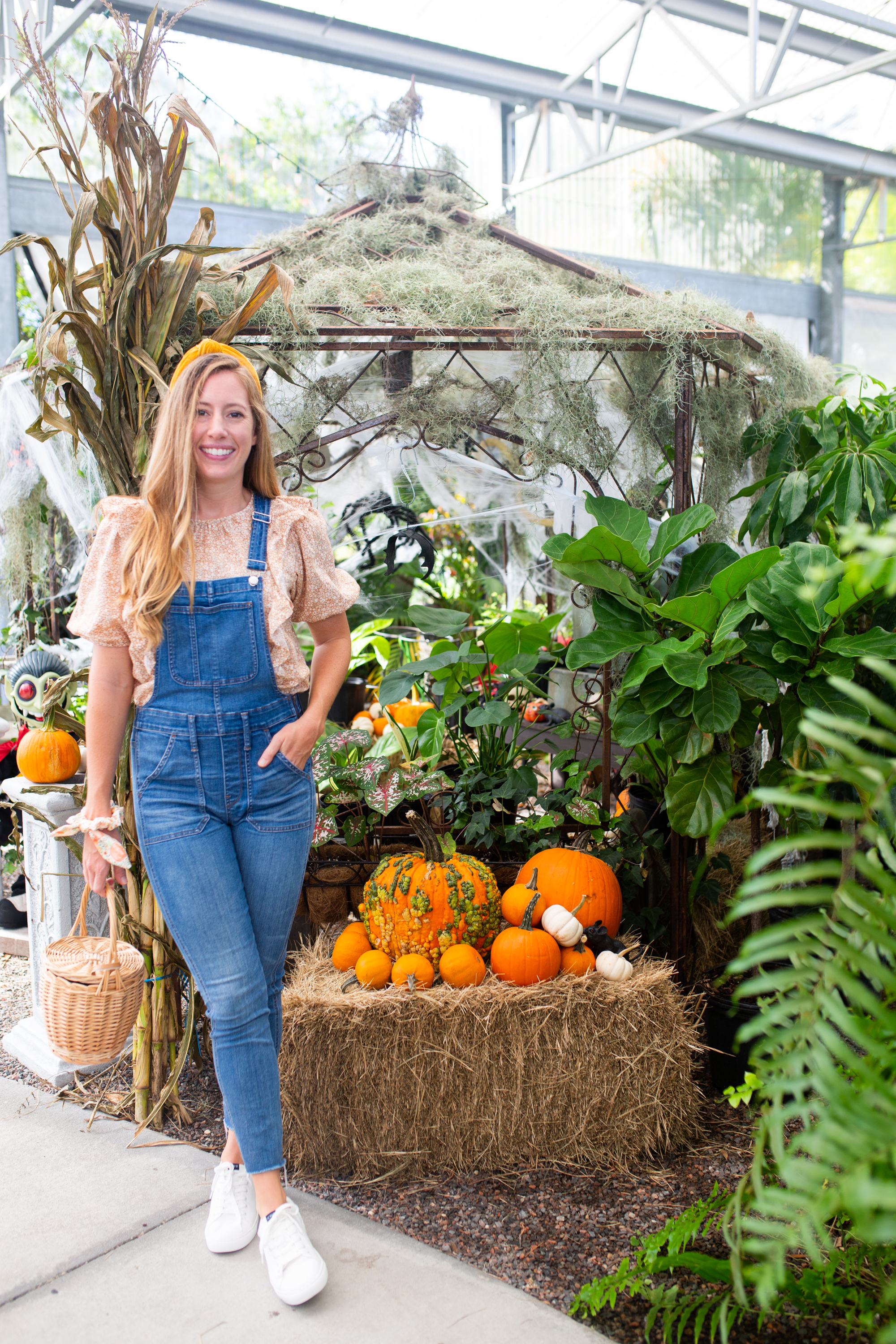 Puff Sleeve Tops for Fall / Puff Sleeve Top Outfit / Short Sleeve Puff Sleeve Blouse / Puff Sleeve Blouse / Ruffle Top / Overalls / White Sneakers / Fall Outfit Women / Fall Outfit Ideas Casual / Fall Fashion Outfits / Fall Style - Sunshine Style - A Florida Fashion and Lifestyle Blog by Katie