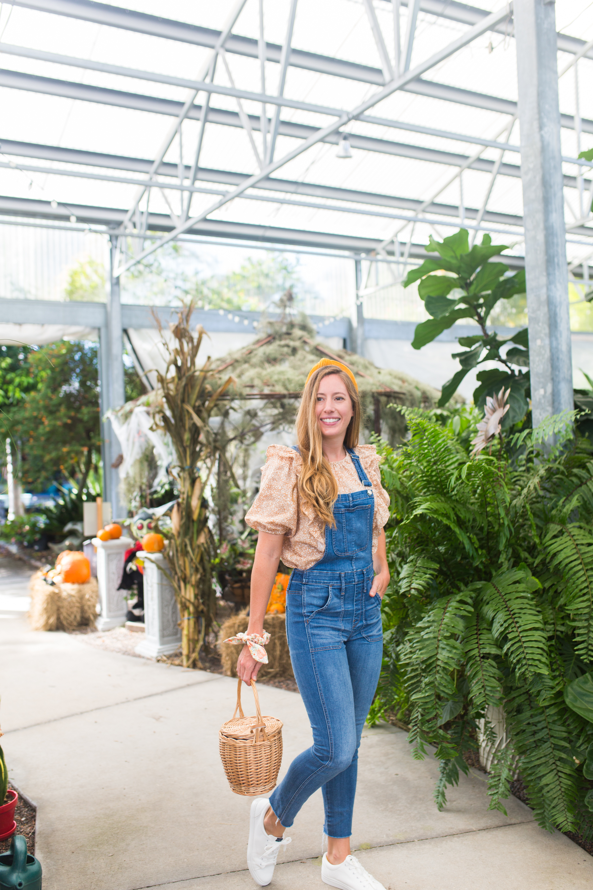 Puff Sleeve Tops for Fall / Puff Sleeve Top Outfit / Short Sleeve Puff Sleeve Blouse / Puff Sleeve Blouse / Ruffle Top / Overalls / White Sneakers / Fall Outfit Women / Fall Outfit Ideas Casual / Fall Fashion Outfits / Fall Style - Sunshine Style - A Florida Fashion and Lifestyle Blog by Katie