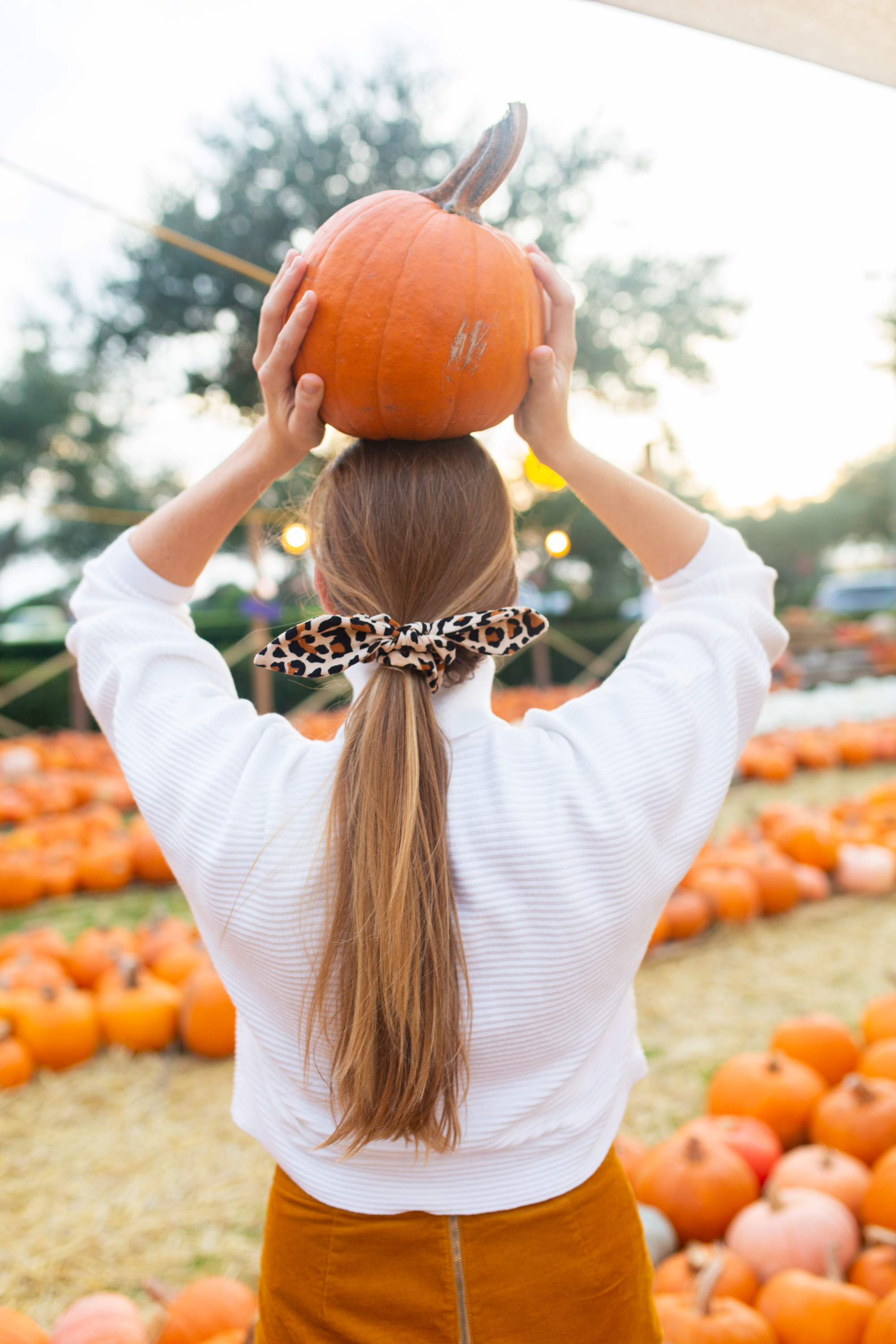woman holding a pumpkin and sharing Fall Transition Pieces