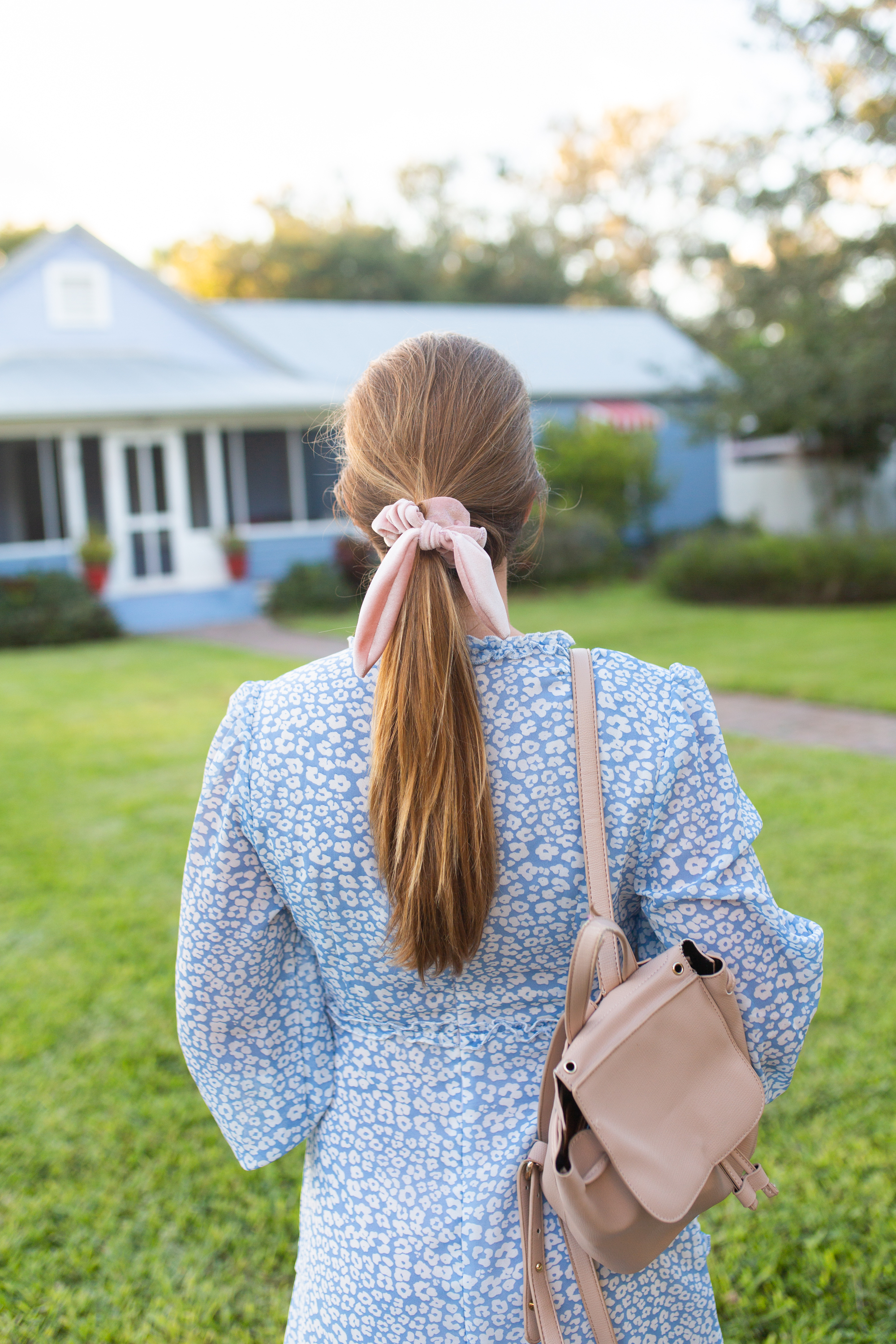 woman in blue dress