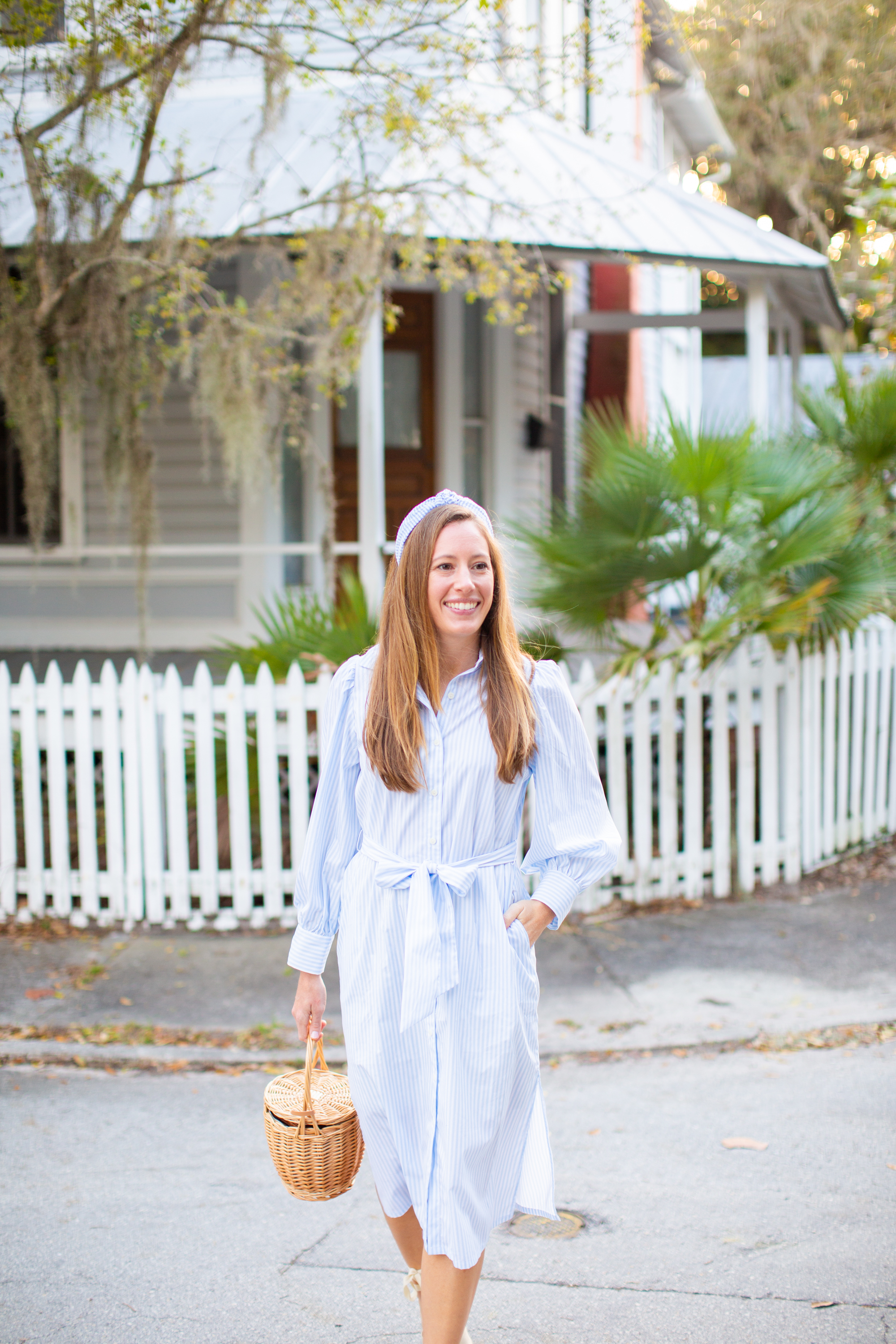 How to Style a Long Sleeve Striped Dress for Spring / Easter Dress / Easter Outfit / Spring Dress / Blue Stripe Dress / Spring Outfit Inspiration / Blue Striped Headband / Sunshine Style - A Florida Based Fashion and Lifestyle Blog by Katie 