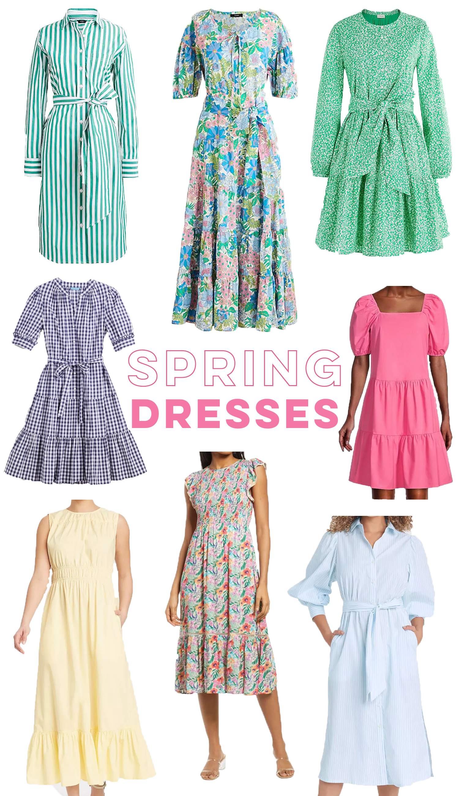 collage of Spring Dresses Under $100 with different colors