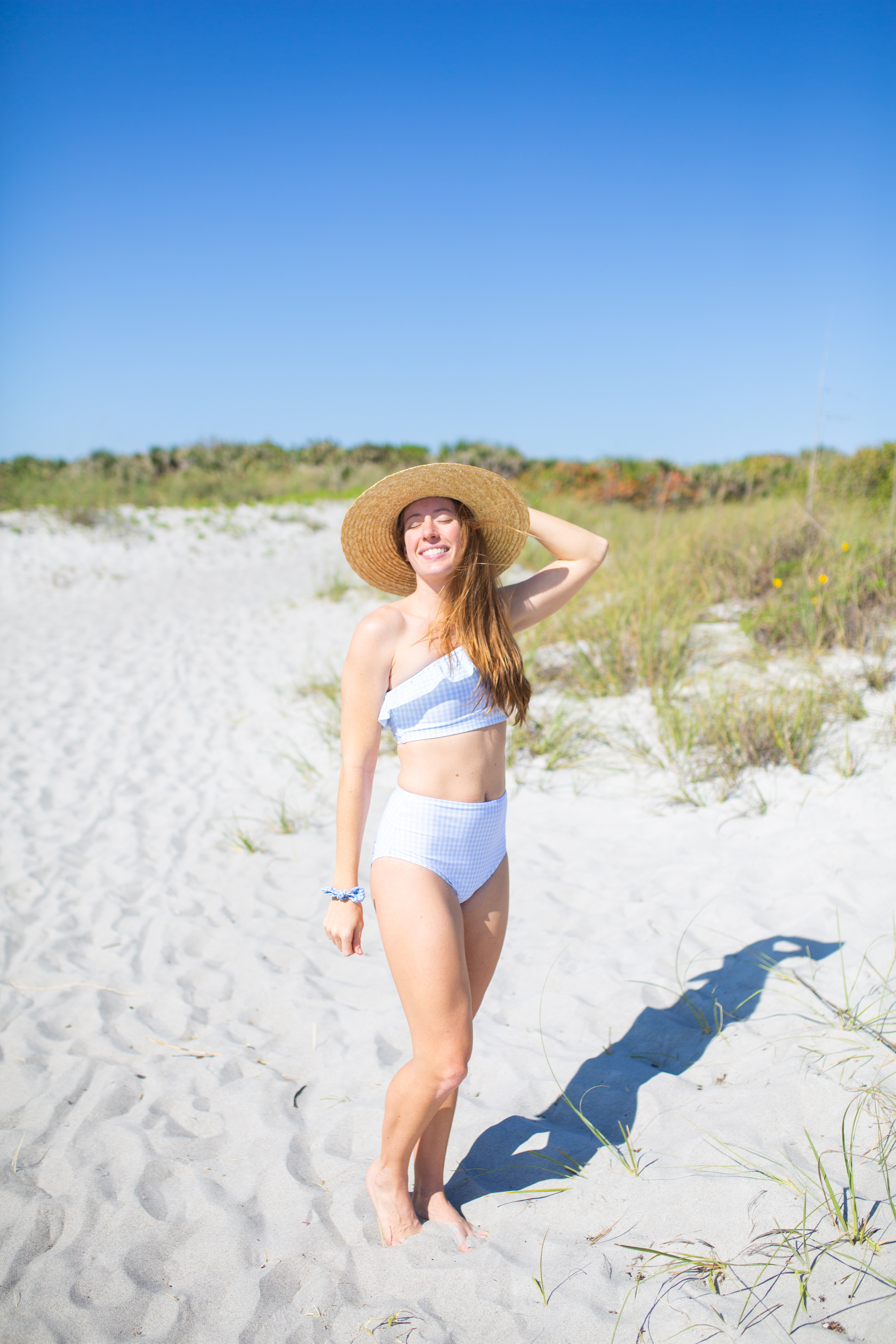 Ruffle One Shoulder Gingham Swimsuit Top / High Waisted Swimsuit / Beach Vacation Outfit / Summer Swimsuit / Sunshine Style - A Florida Based Fashion and Lifestyle Blog by Katie 