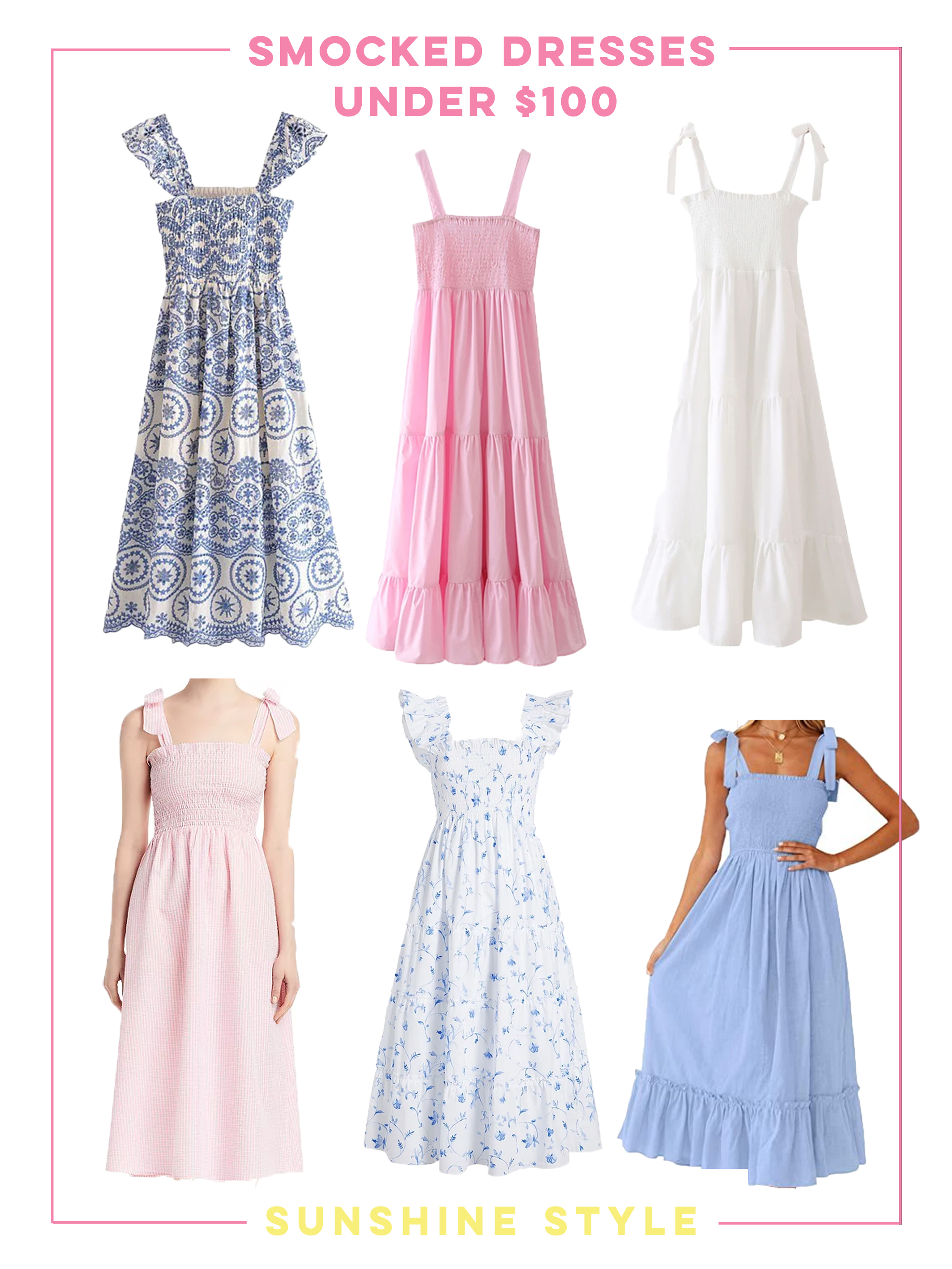 collage of Smocked Dresses under $100