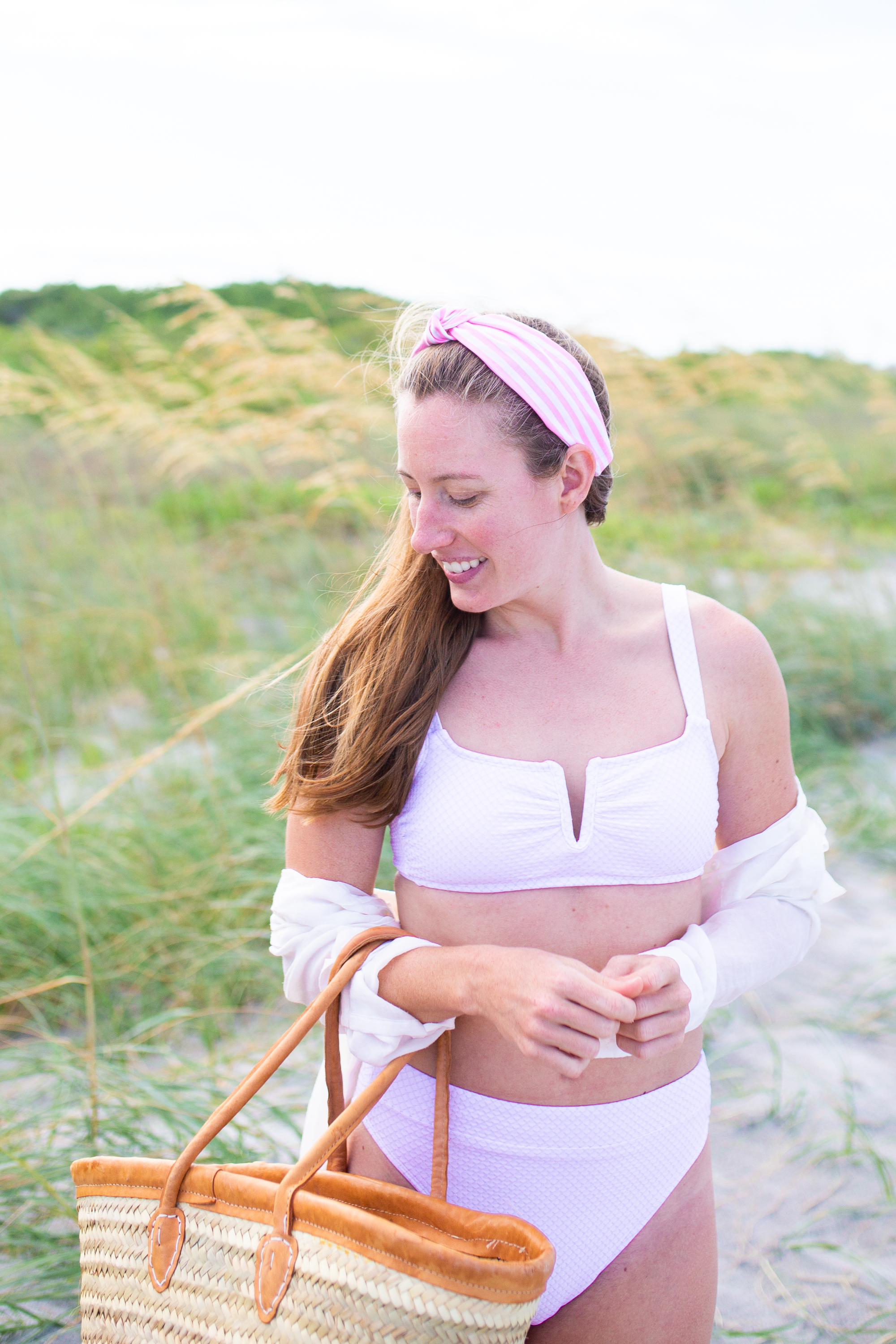 woman wearing two piece swimsuit and Sunshine Style Co. Summer headband