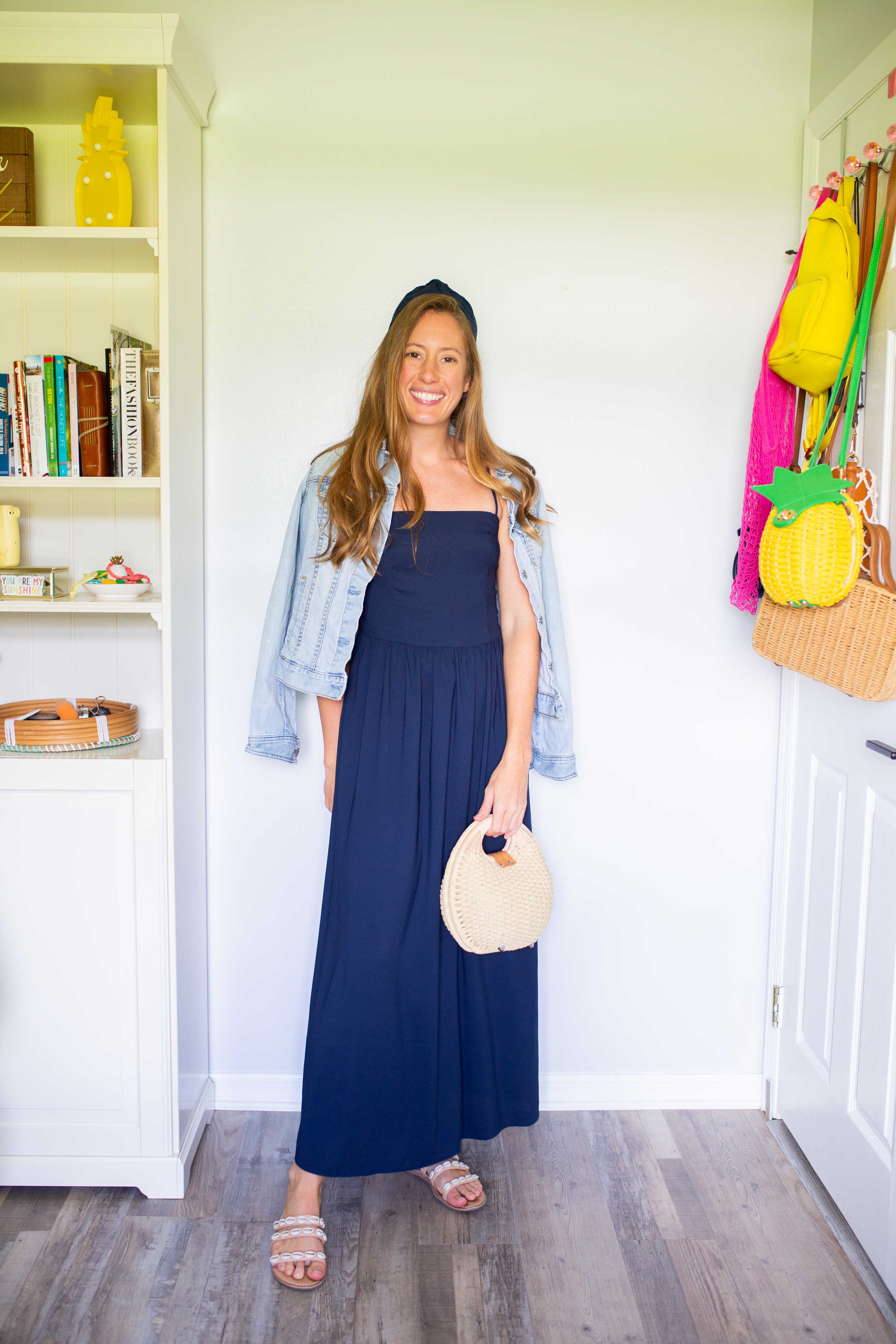 woman in blue Classic Amazon Dresses and denim jacket