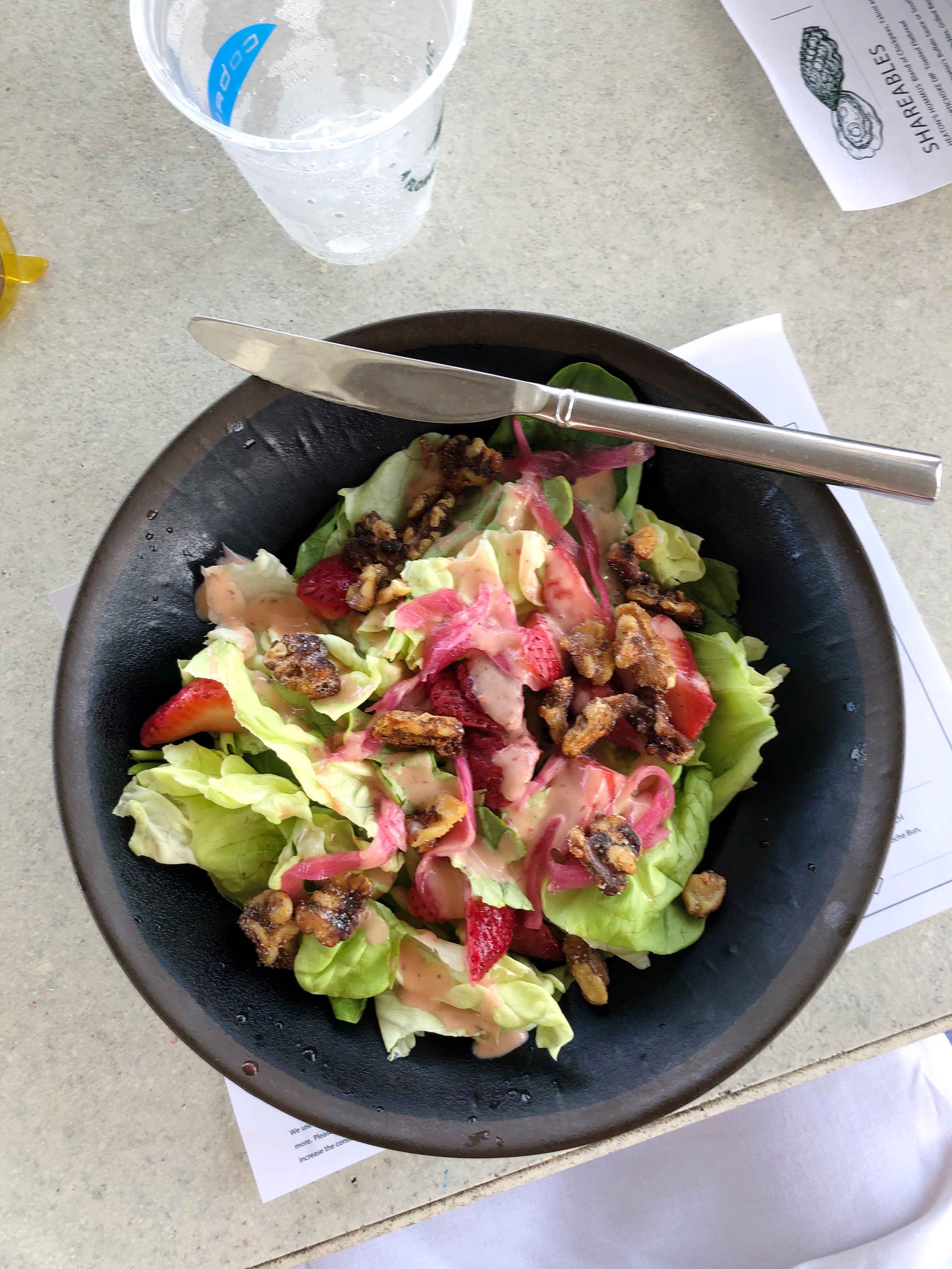 top view of a bowl of salad