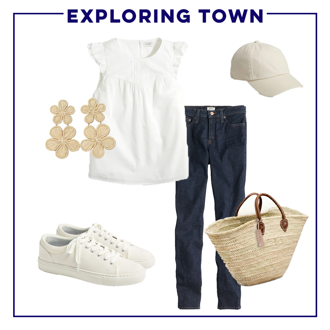 collage of clothes to wear to explore the town