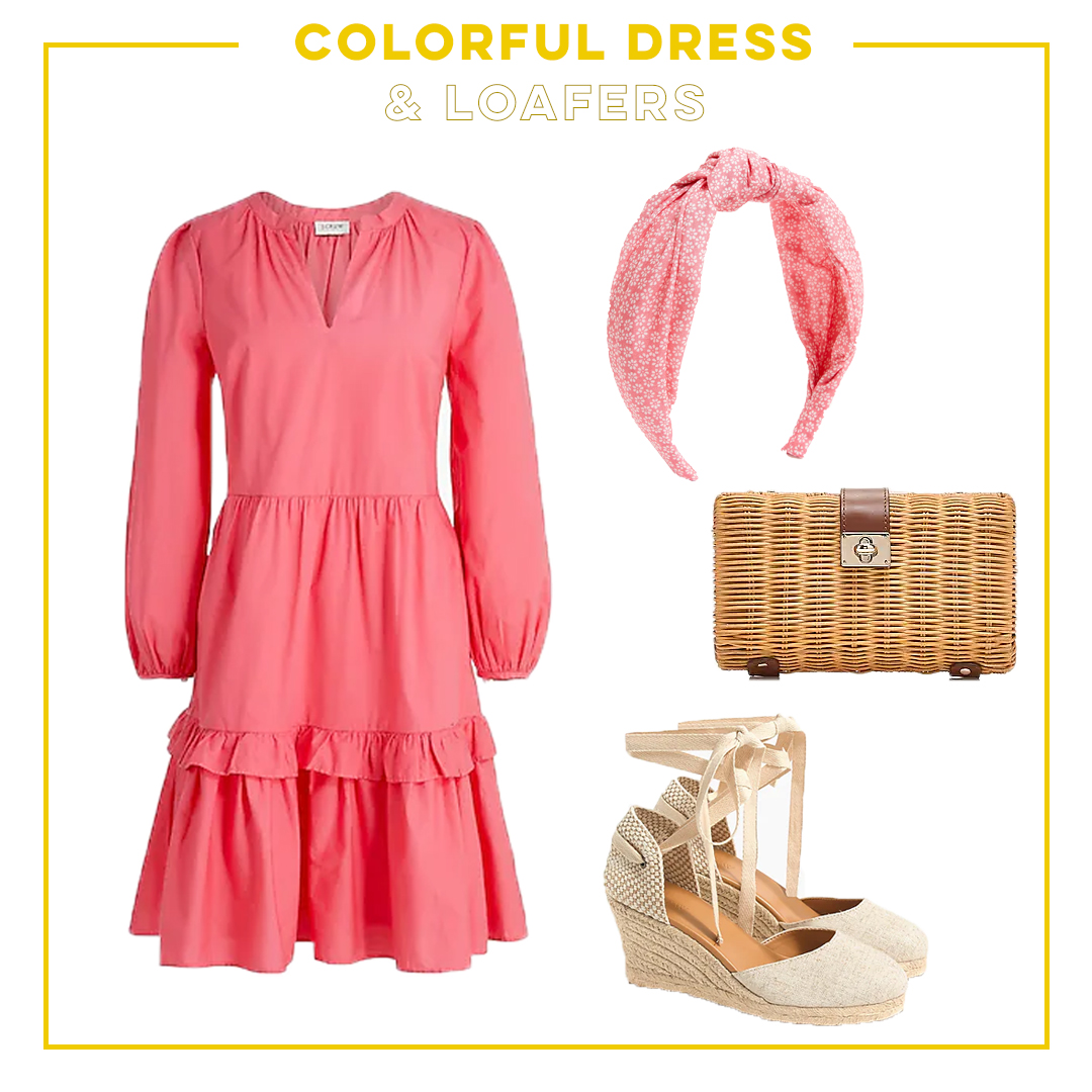 colorful dress and loafers