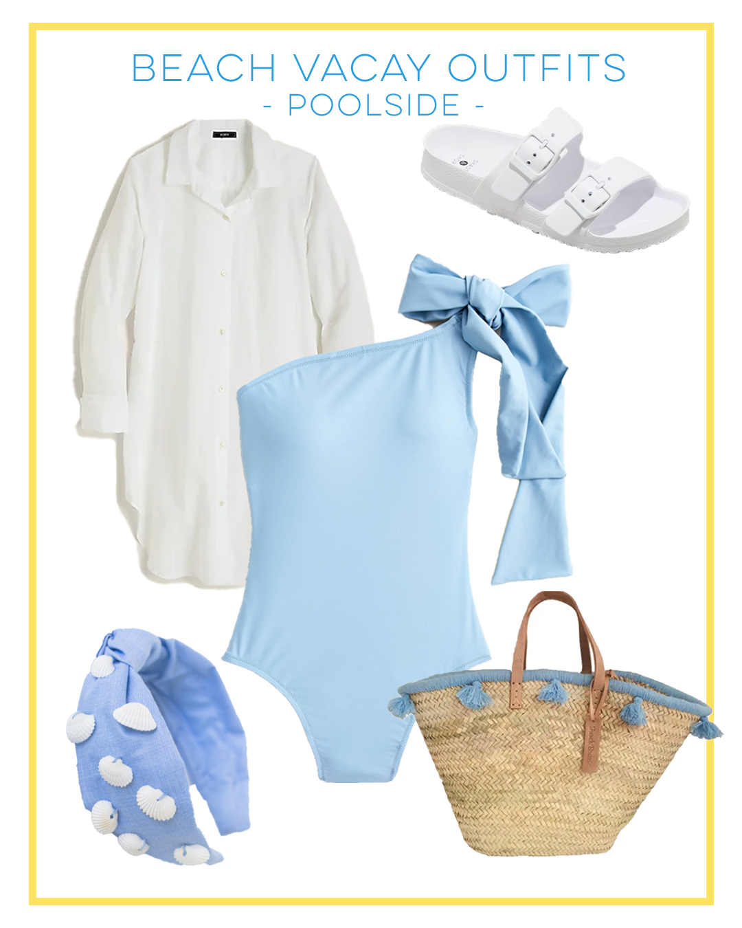 Beach Getaway Outfit Ideas in white and blue