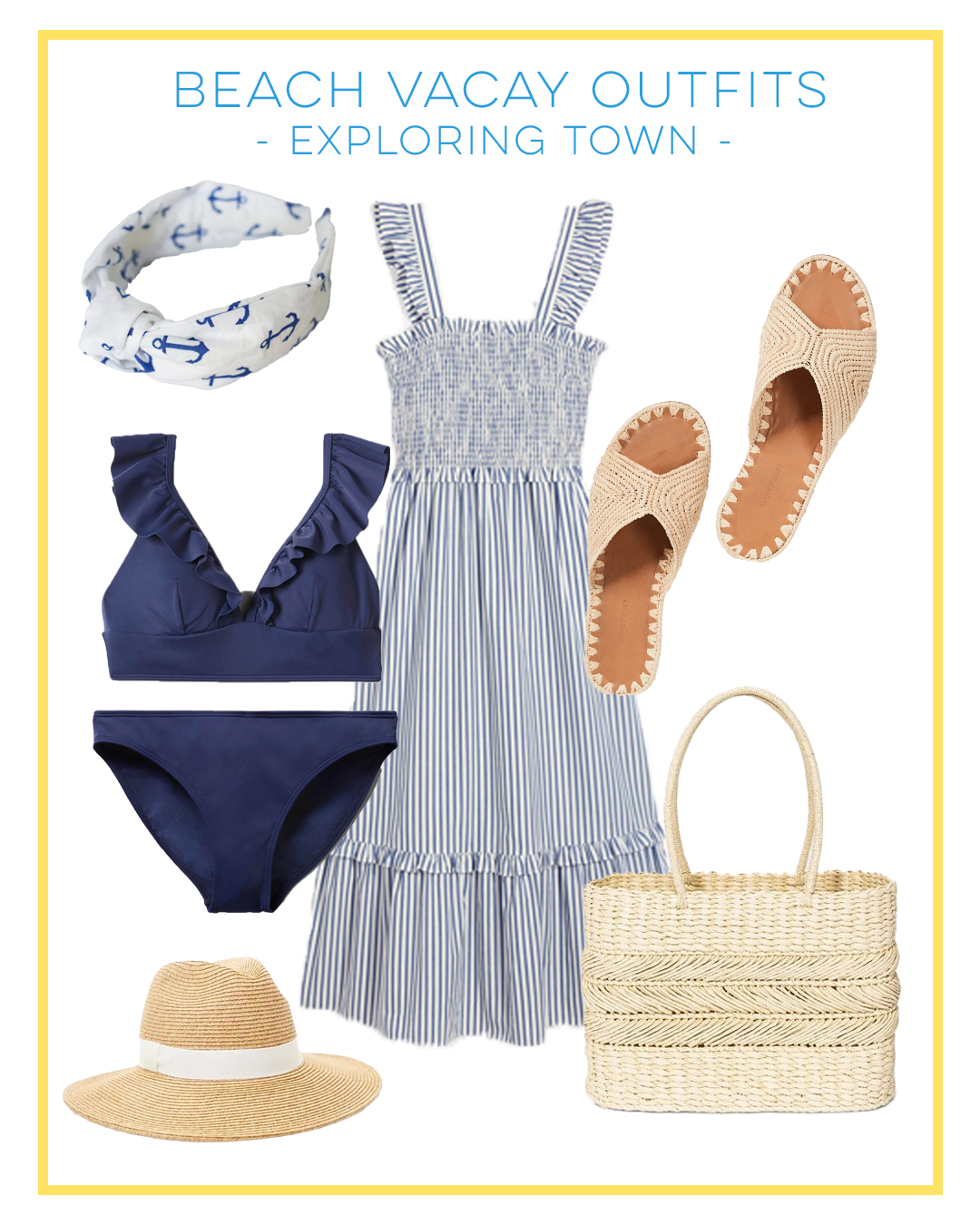 Beach Getaway Outfit Ideas blue, stripe and white