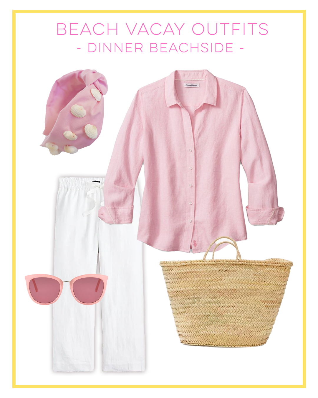Beach Getaway Outfit Ideas on white and pink