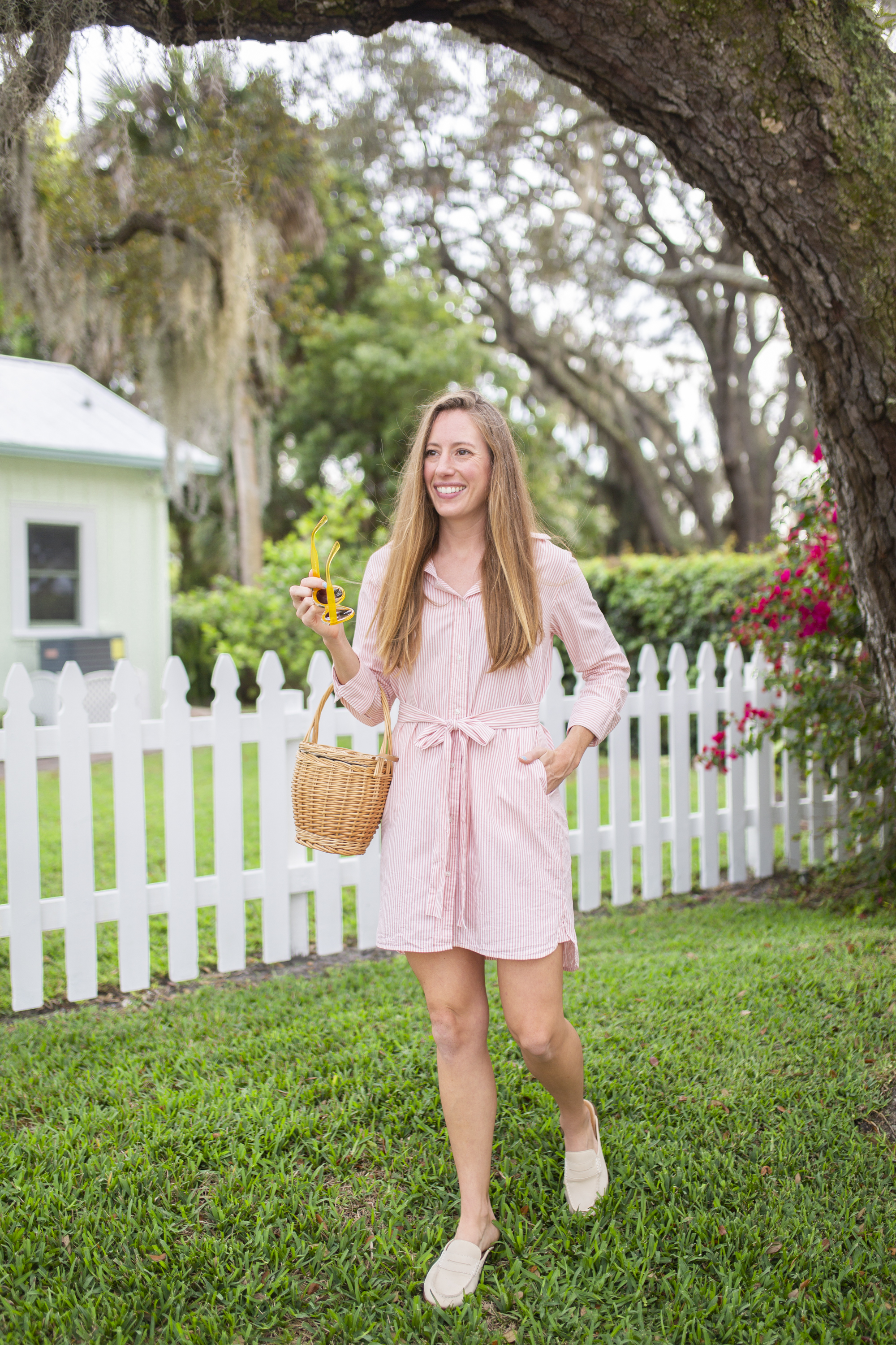 woman walking with hand in her pocket wearing Classic Walmart Shirtdress