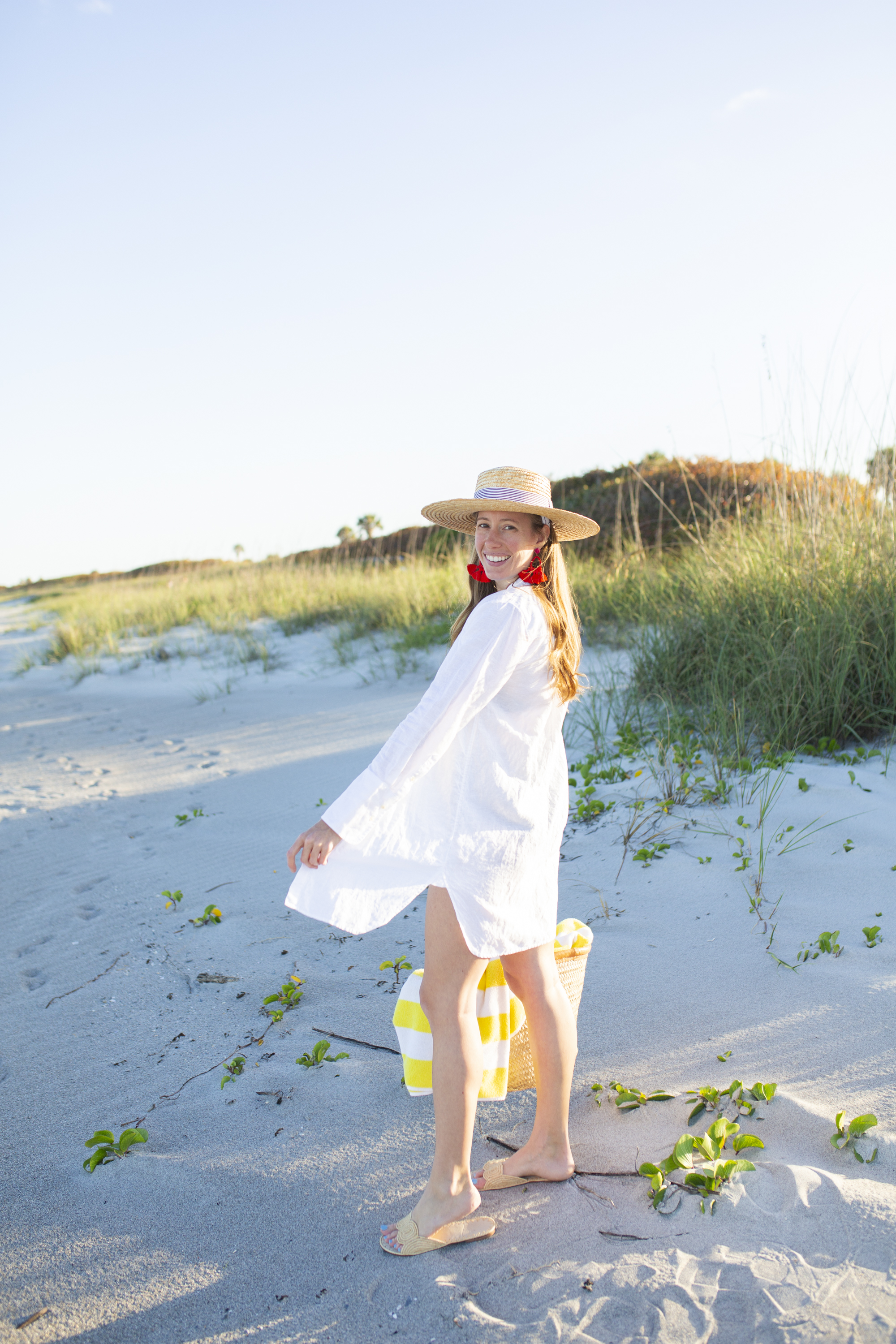 woman wearing J.Crew Linen Beach Cover Up Review