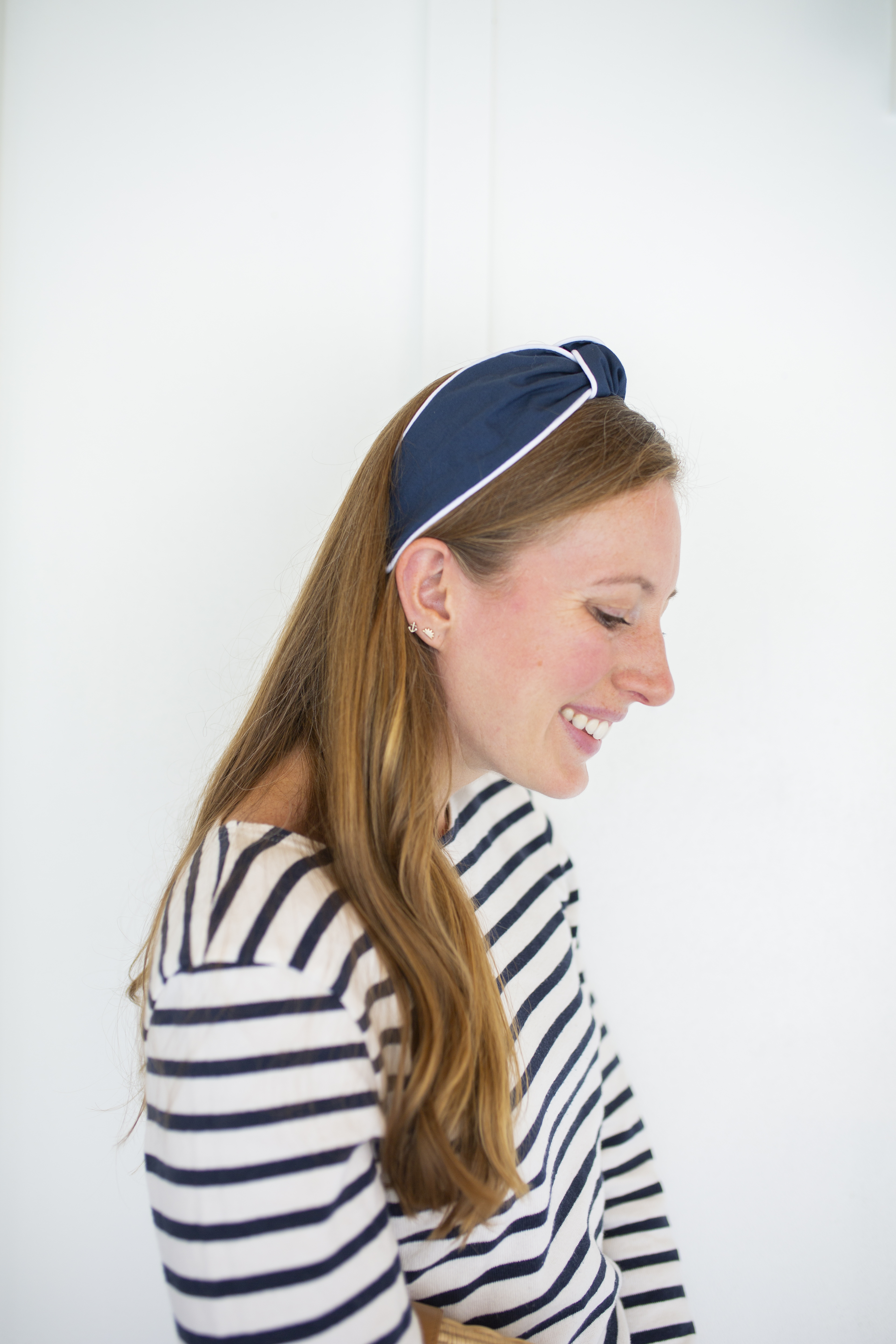 Sunshine Style Co. navy and white piped headband a long sleeve striped top 