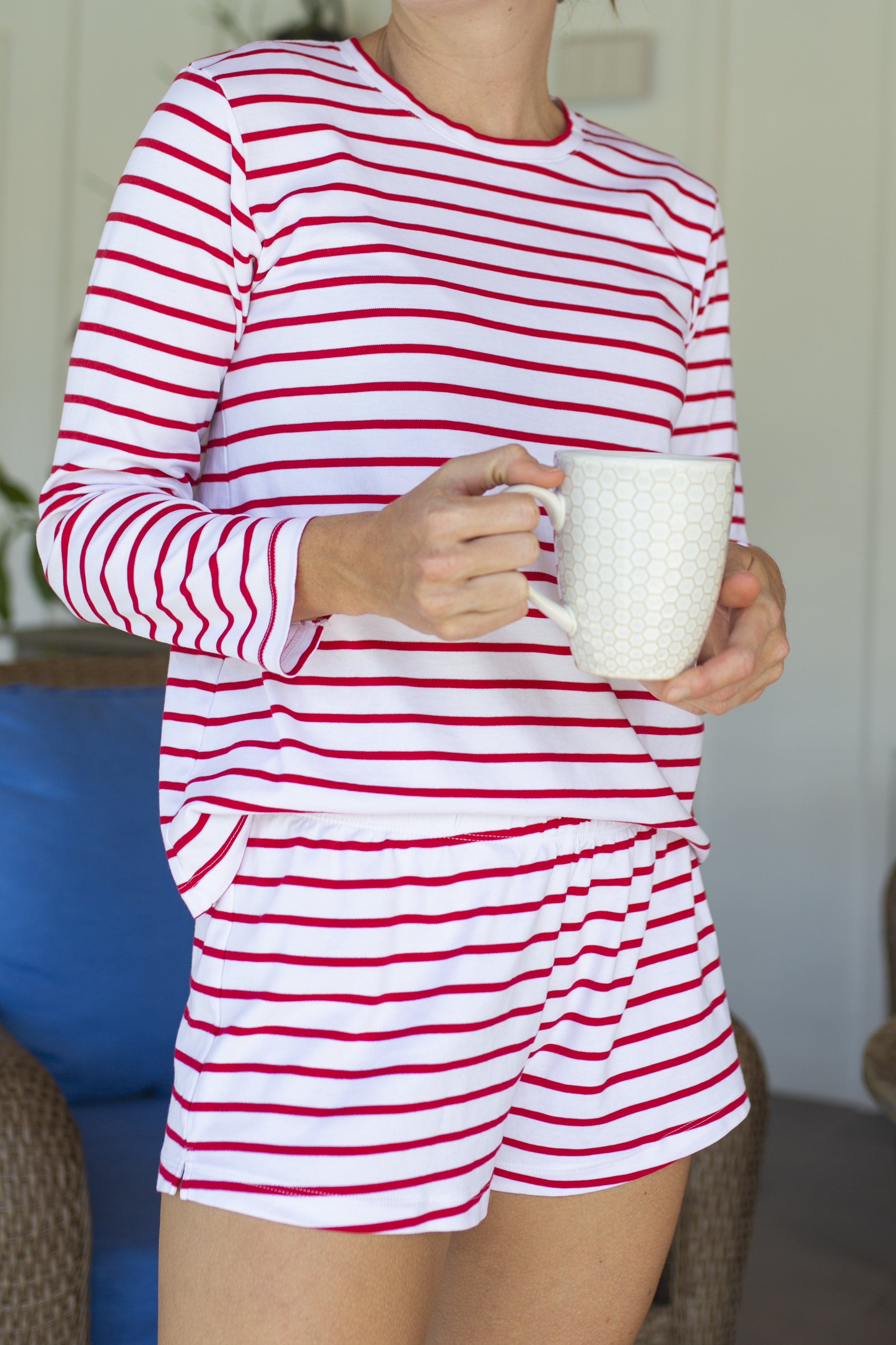 Lake Pajamas Holiday 2022 Red and White Striped Shorts Set 